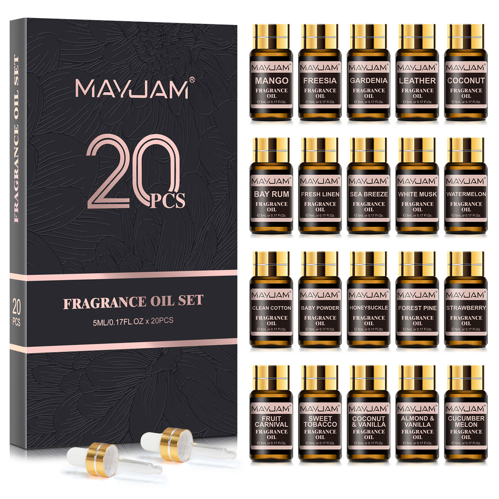 MAYJAM Fragrance Oil Gift Set, Top 20 Essential Oils Variety Pack for Diffusers for Home, Long Lasting Scented Oils for Soap Candle Making - 5ml/0.17fl.oz