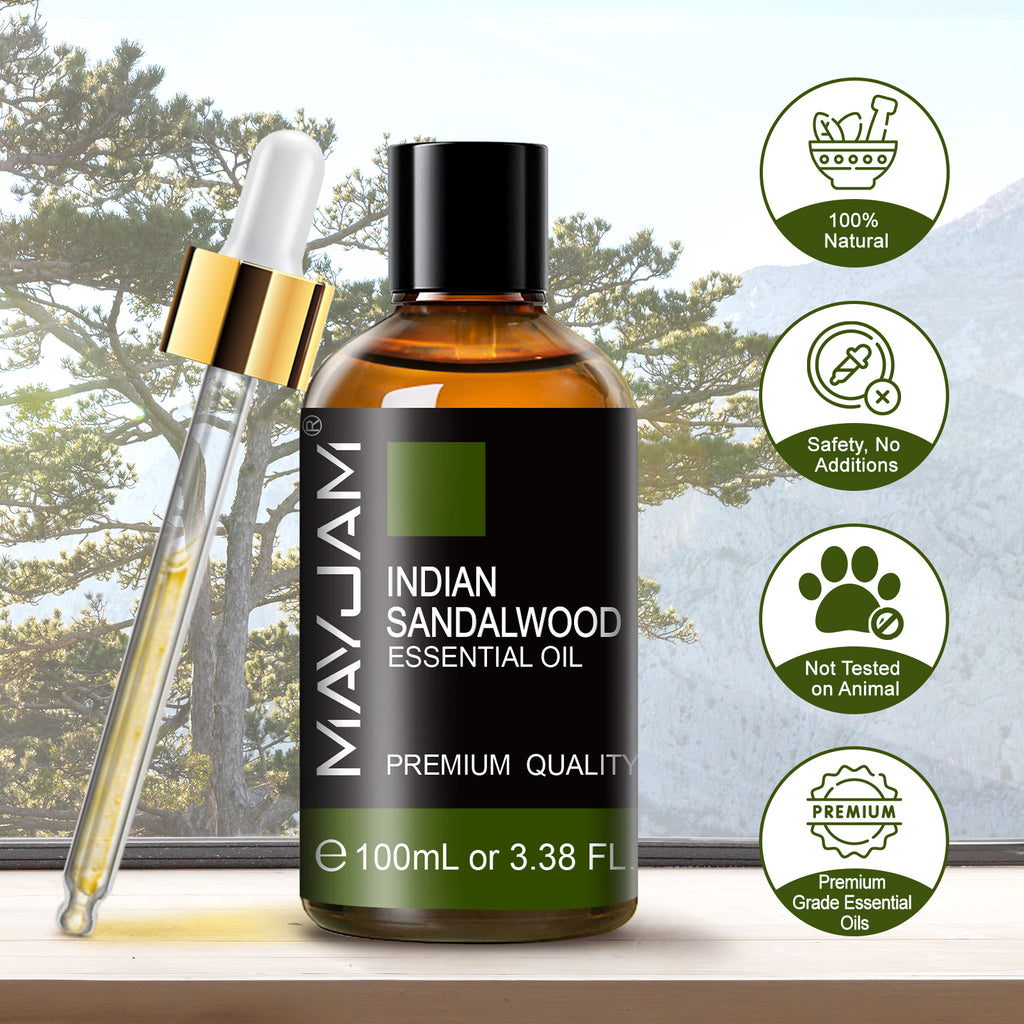 MAYJAM 3.38 Fl Oz Indian Sandalwood Essential Oil 100% Pure and Natural,  Premium Grade Essential Oil for Diffuser and Aromatherapy