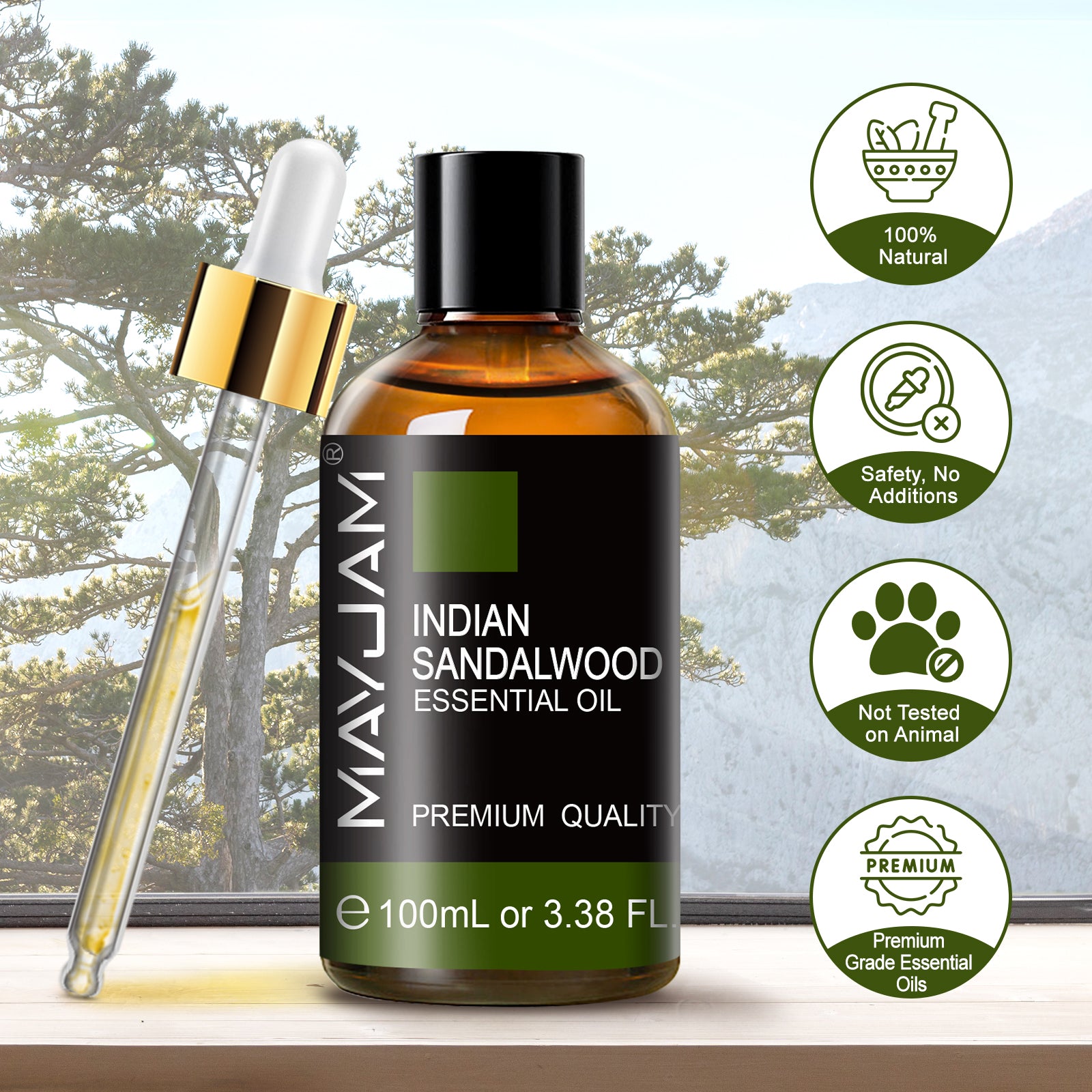 MAYJAM 3.38 Fl Oz Indian Sandalwood Essential Oil 100% Pure and Natural,  Premium Grade Essential Oil for Diffuser and Aromatherapy