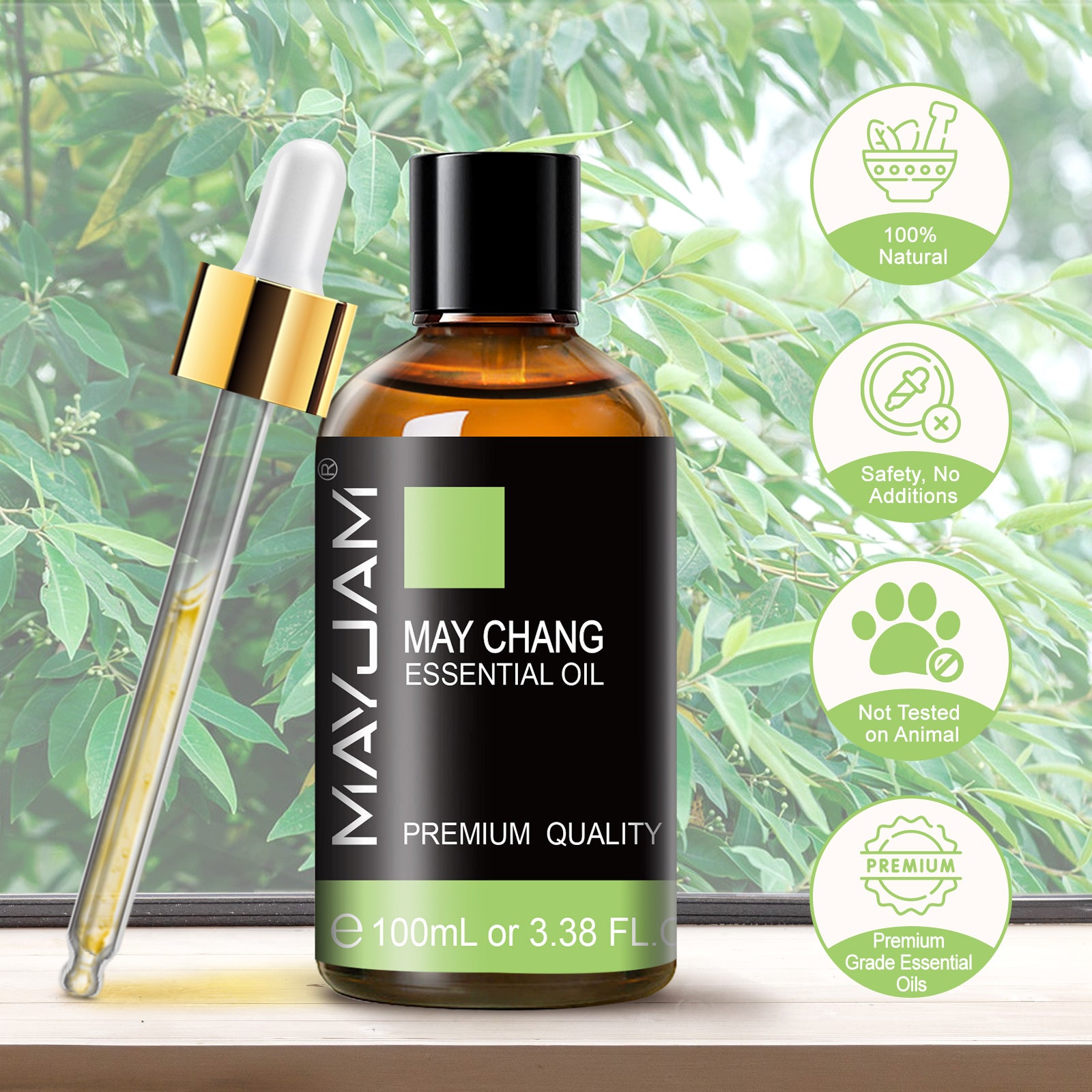 MAYJAM 3.38 Fl Oz May Chang Essential Oils for Diffuser, 100% Pure And Natural May Chang Oil for Skin, Aromatherapy, Soap And Candle Making