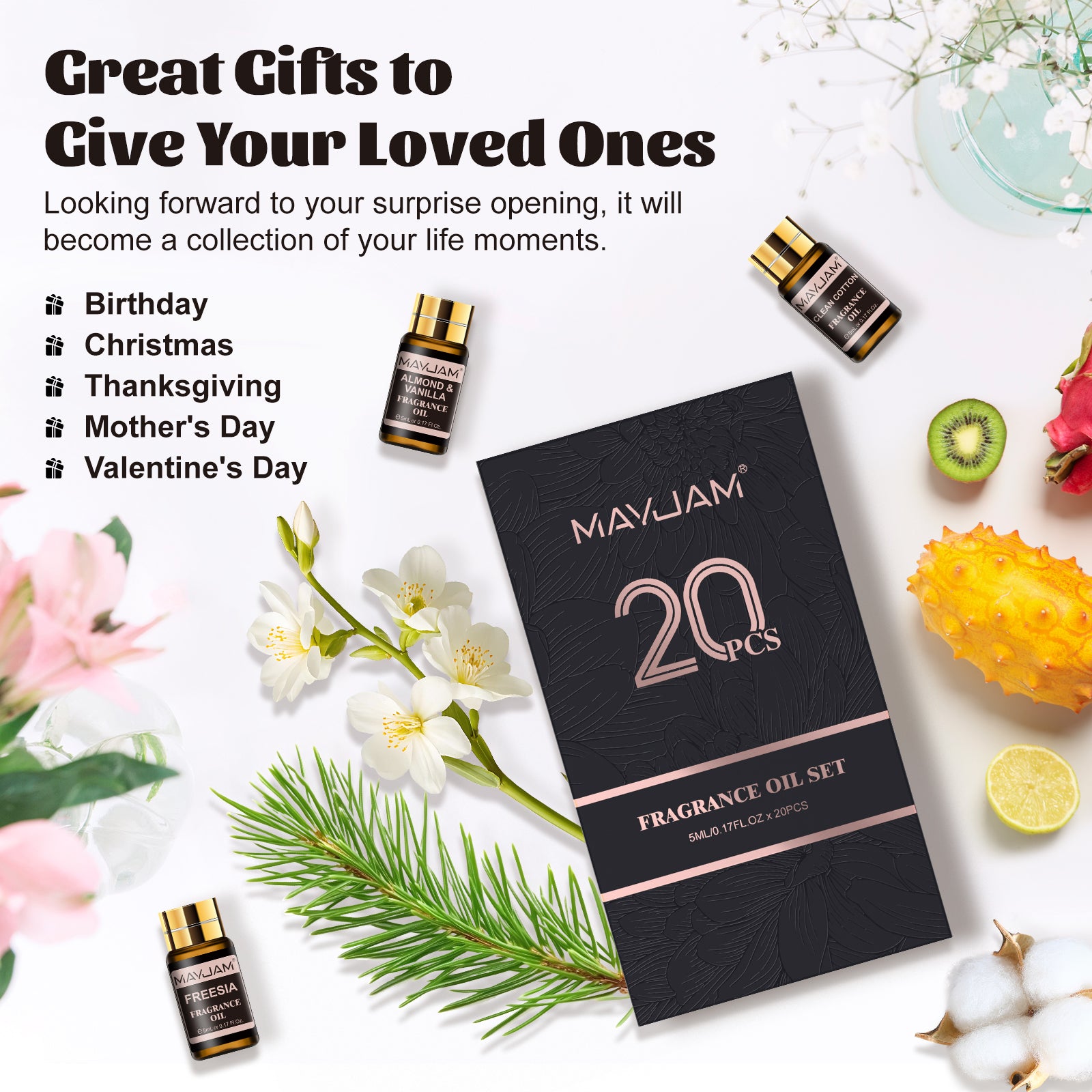 MAYJAM Fragrance Oil Gift Set, Top 20 Essential Oils Variety Pack for Diffusers for Home, Long Lasting Scented Oils for Soap Candle Making - 5ml/0.17fl.oz