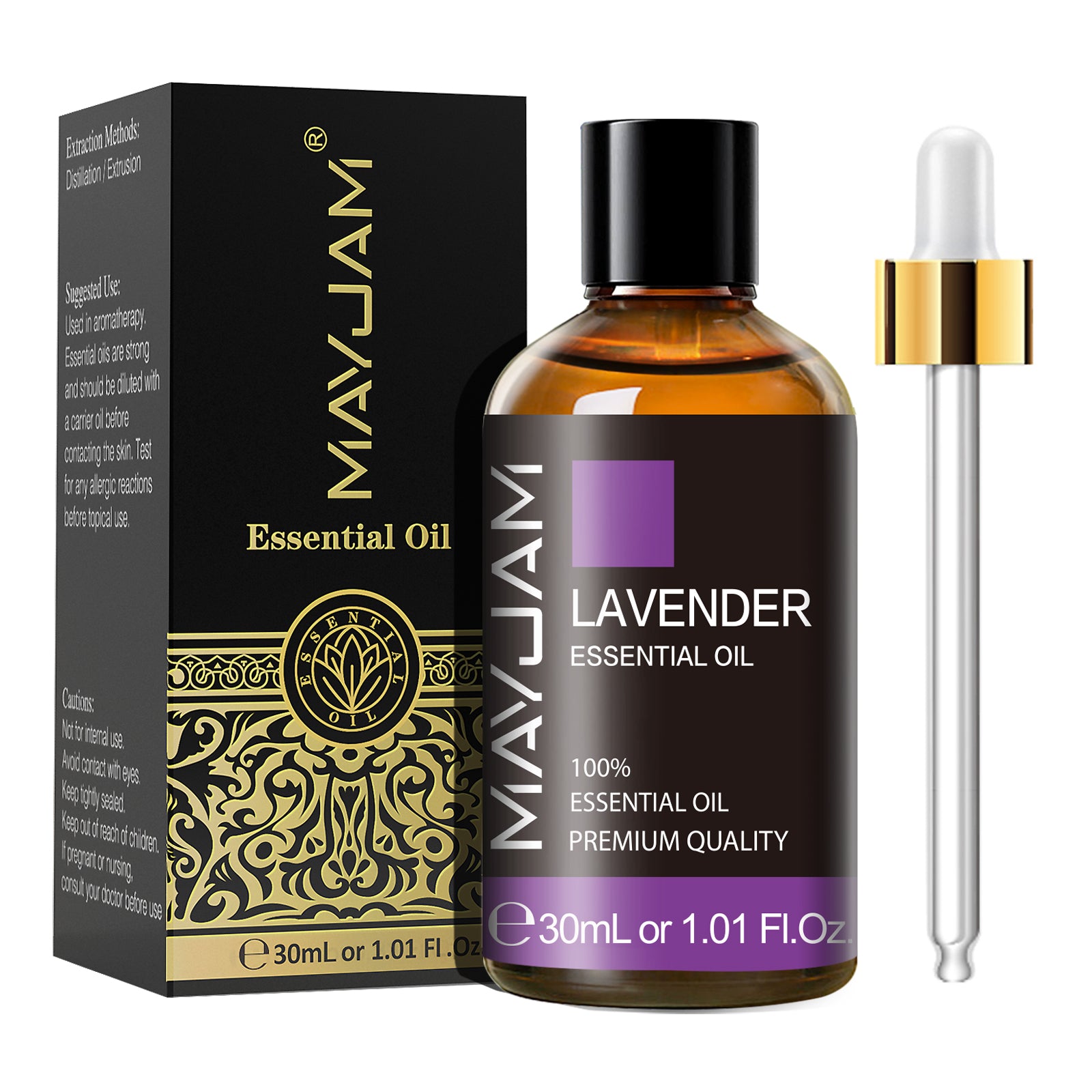 MAYJAM Lavender Essential Oil - 1.01 Fl Oz - 100% Pure and Natural - Premium Grade with Glass Dropper