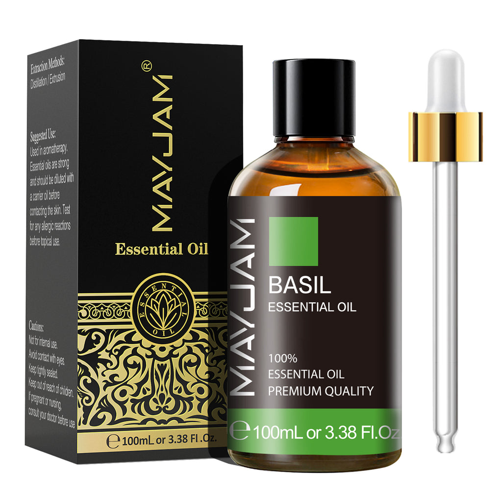 MAYJAM3.38 fl oz Basil Essential Oil, Therapeutic Grade for Aromatherapy Diffuser, Skin Care, Candle, Soap and Making