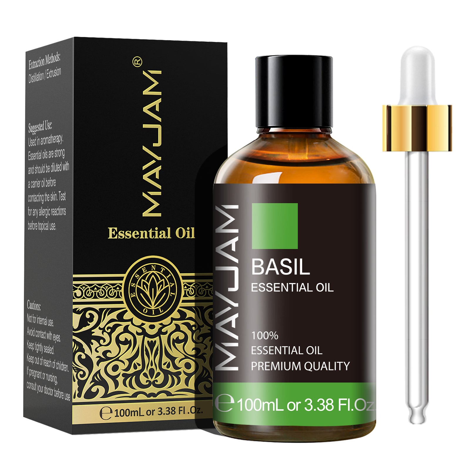 MAYJAM3.38 fl oz Basil Essential Oil, Therapeutic Grade for Aromatherapy Diffuser, Skin Care, Candle, Soap and Making