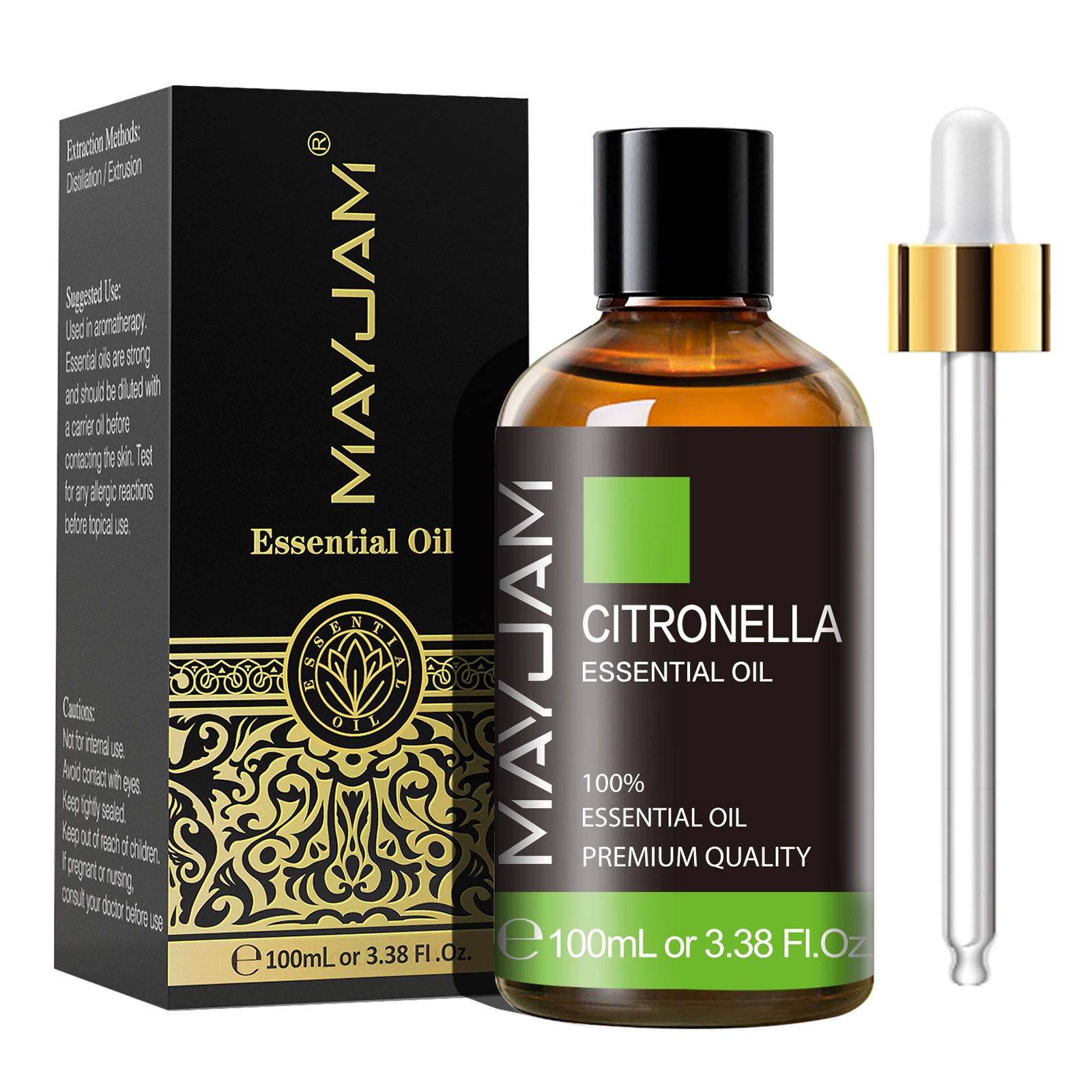 MAYJAM Citronella Essential Oil, 100% Natural Citronella Oil for Diffuser, Hair Care, Face, Skin Care, Aromatherapy, Body Massage, Soap and Candle Making,  3.38 Fl Oz