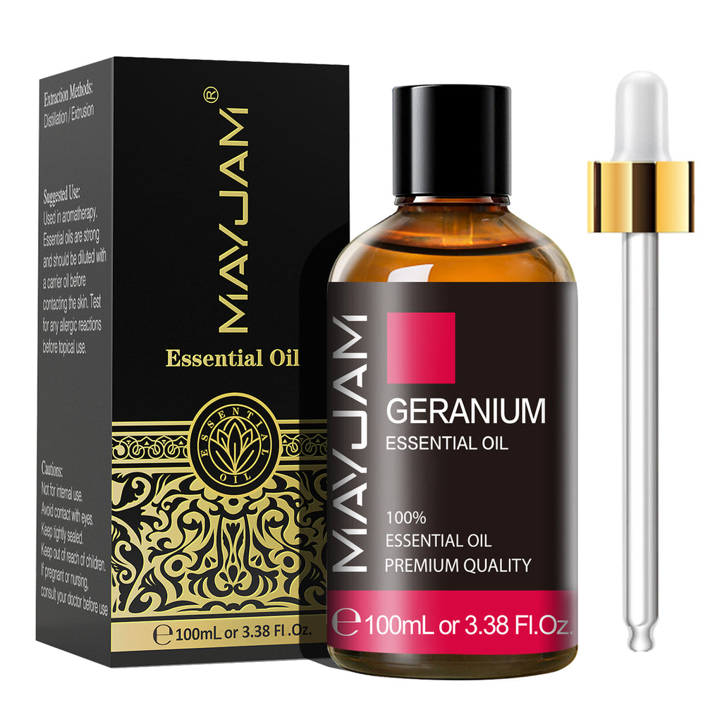 Geranium Essential Oils for Hair, Skin, Diffuser, Aromatherapy, DIY Soap Making Scent, 3.38 Fl Oz