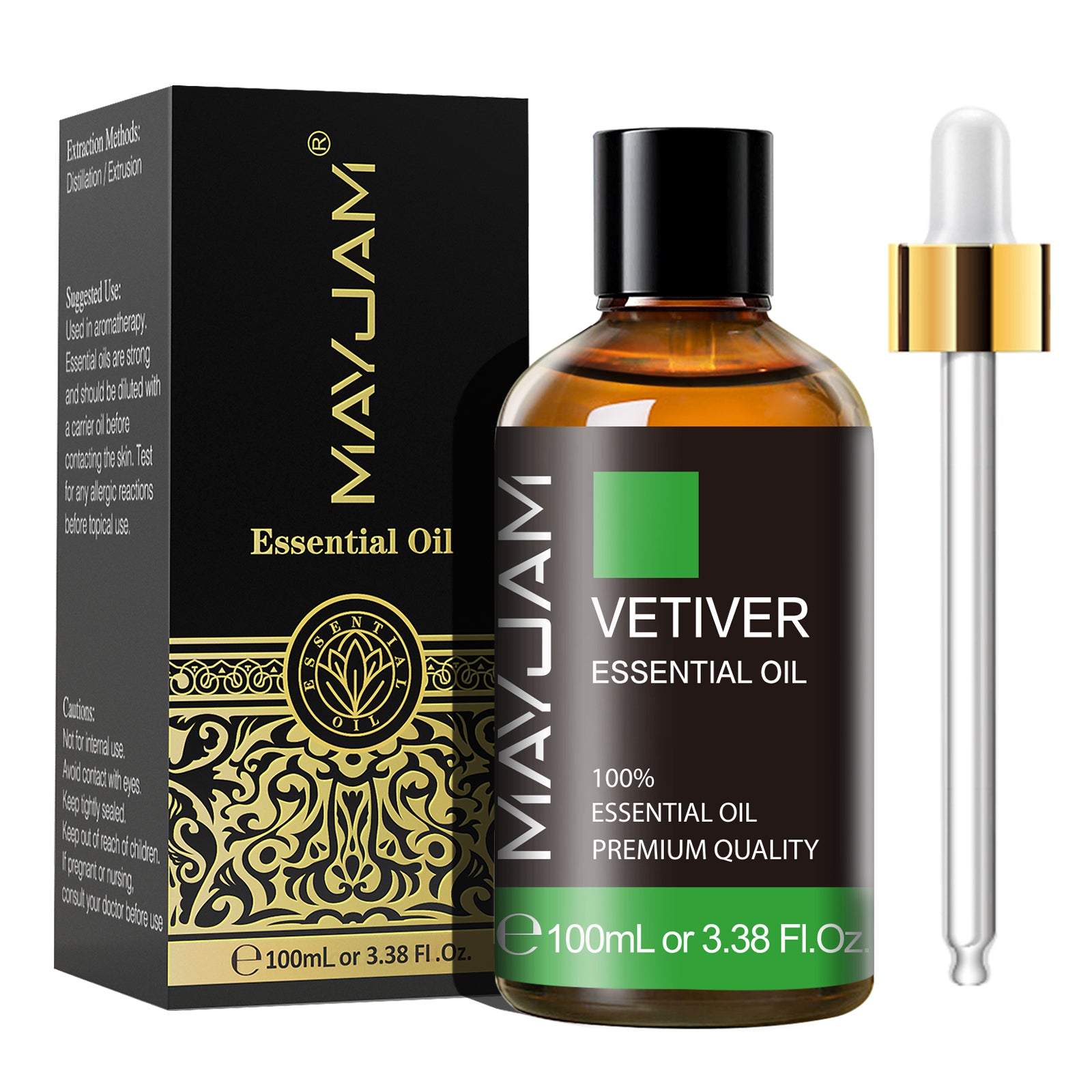 MAYJAM 100ML Vetiver Essential Oil, 100% Pure for Stress, Anxiety, Mood, Energy