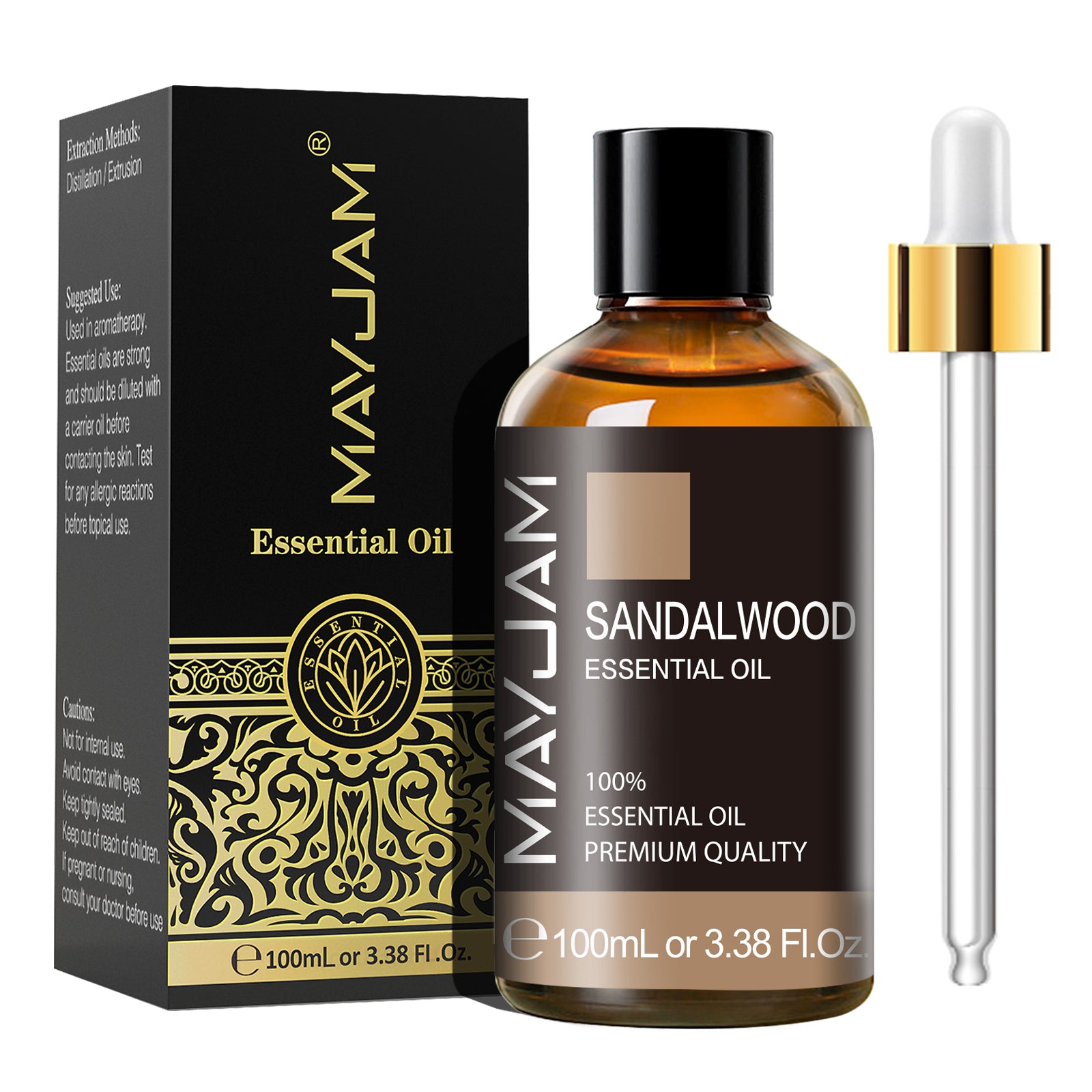 MAYJAM 100ML Sandalwood Essential Oils, 3.38FL.OZ Pure Essential Oils Perfect for Aromatherapy Diffuser, Skin Care, Yoga, DIY Candle and Soap Making