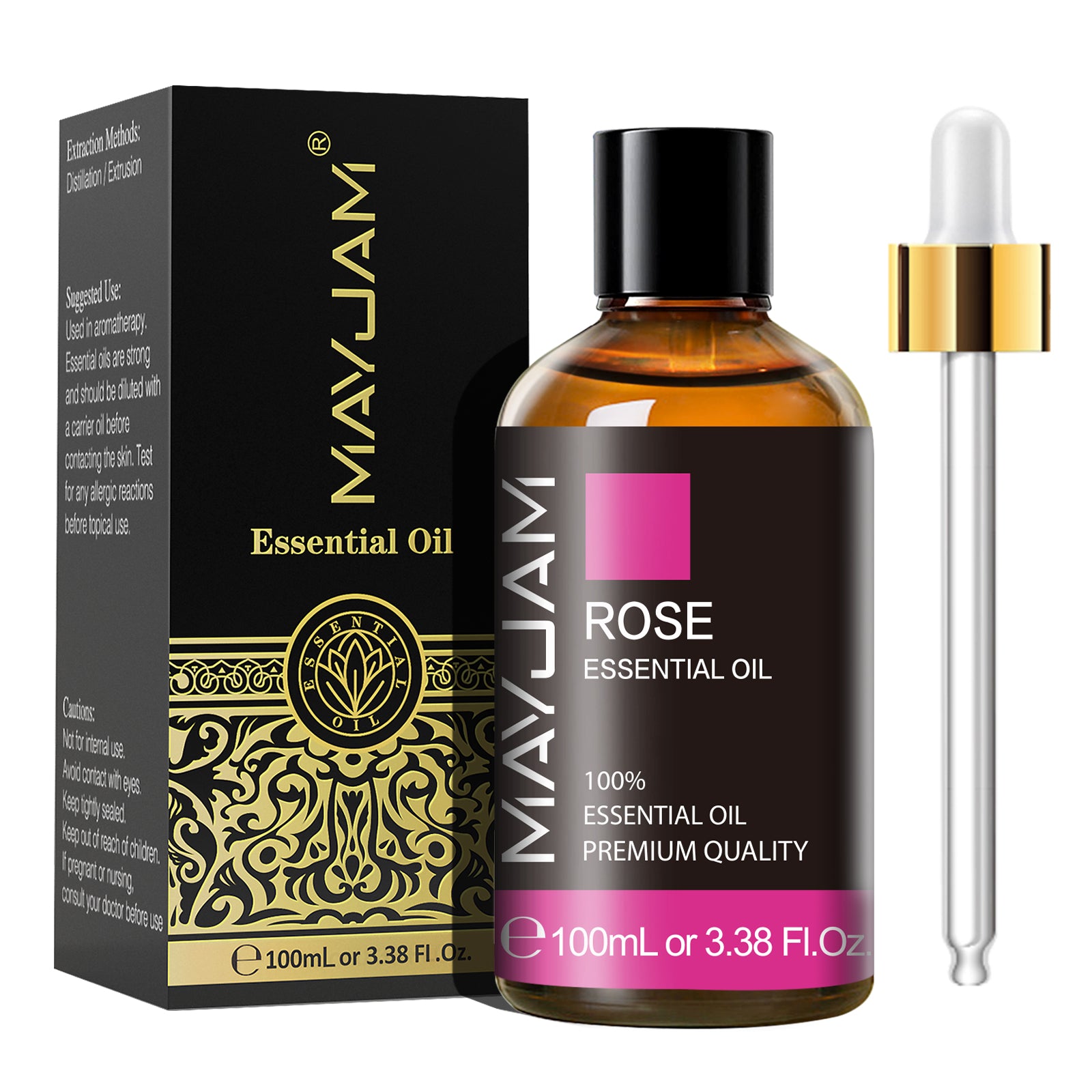 MAYJAM Rose Essential Oil, 100mL Pure Rose Oil for Diffusers, Home Care, Candle Making Scents, Fragrance, Aromatherapy, Perfume