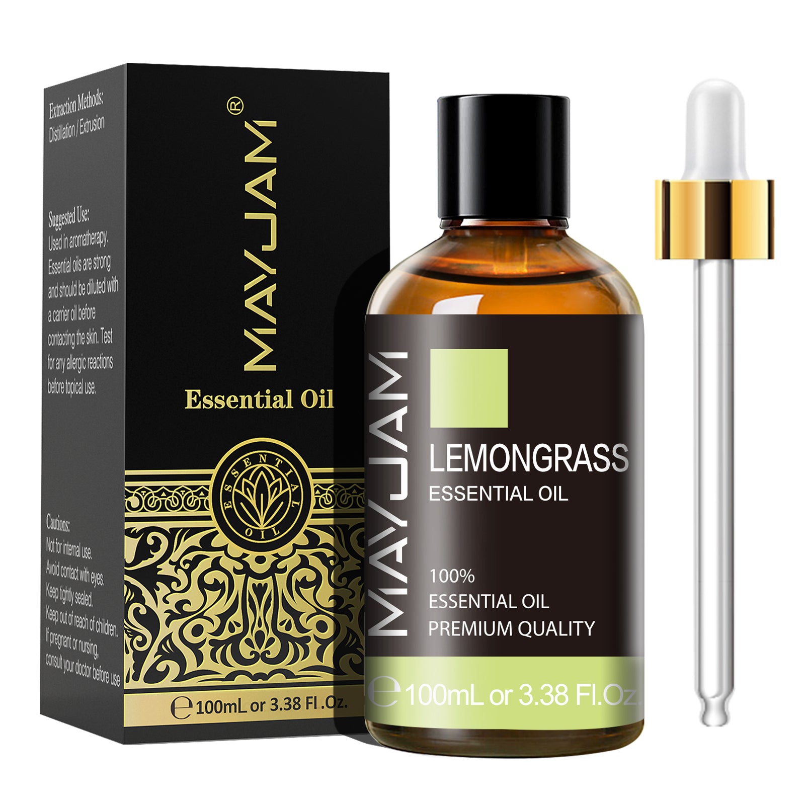MAYJAM Lemongrass Essential Oil 100% Natural Lemongrass Oil for Hair Care, Home Diffusers, Skin, Aromatherapy, Massage and Humidifiers, 3.38 Fl Oz