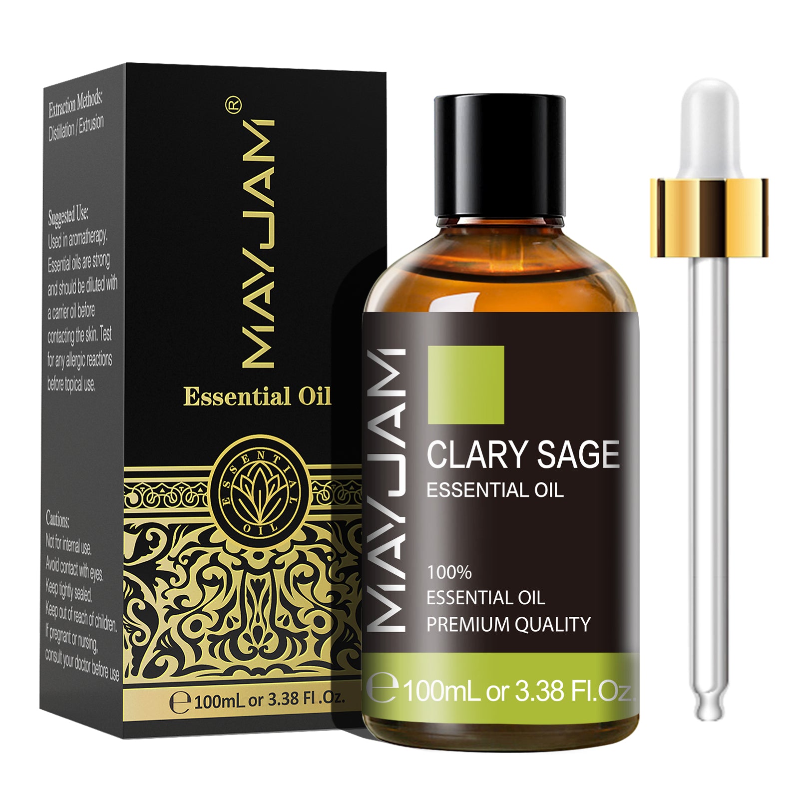 MAYJAM Clary Sage Essential Oil 100% Pure and Natural Clary Sage Oil for Hair Care, Home Diffusers, Skin, Aromatherapy, Massage and Humidifiers, 3.38 Fl Oz