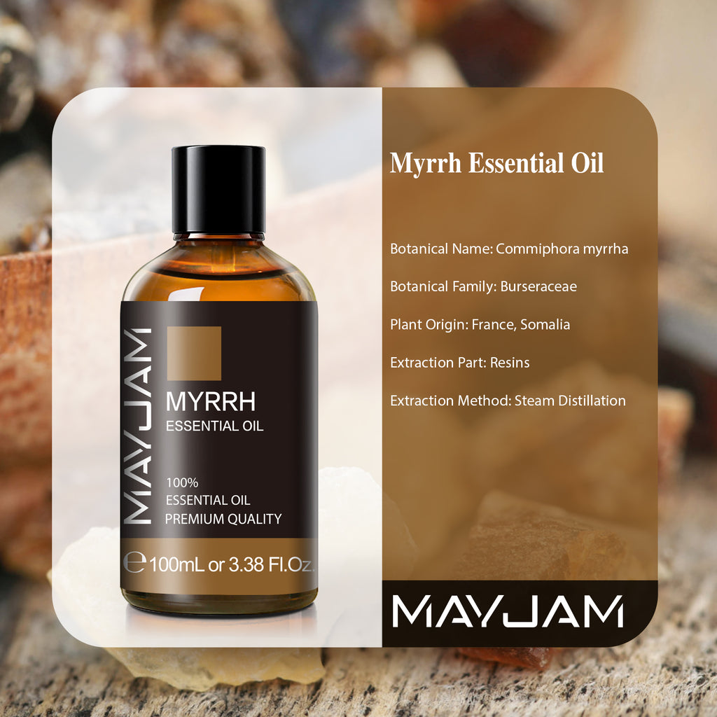 MAYJAM 100mL Myrrh Essential Oil for Skin, Face, Diffuser, Hair, Aromatherapy, Add to Perfume, Toothpastes, Candle, Soap