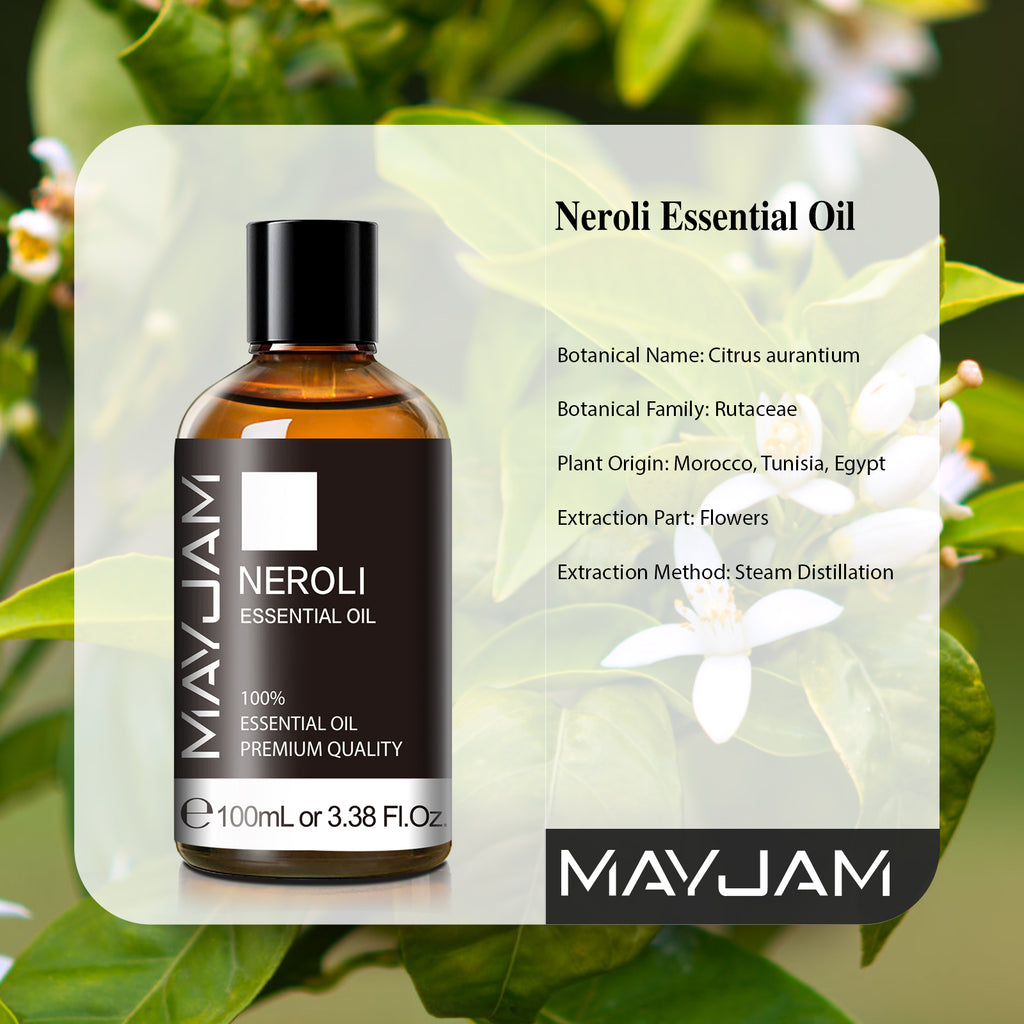 MAYJAM Neroli Essential Oil 3.38 Fl Oz, Pure Natural Neroli Oil for Skin, Diffuser, Sleep, Massage, Perfume, Candle, DIY Soap Making Scents