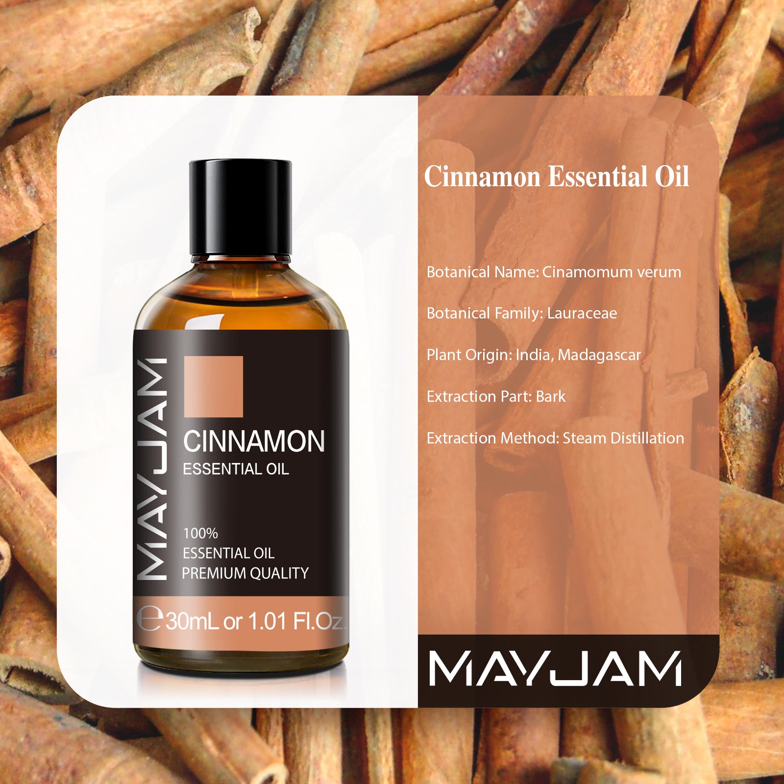 MAYJAM 30mL Cinnamon Essential Oil, Pure Cinnamon Oil, Perfect for Diffusers Aromatherapy Healthy Care