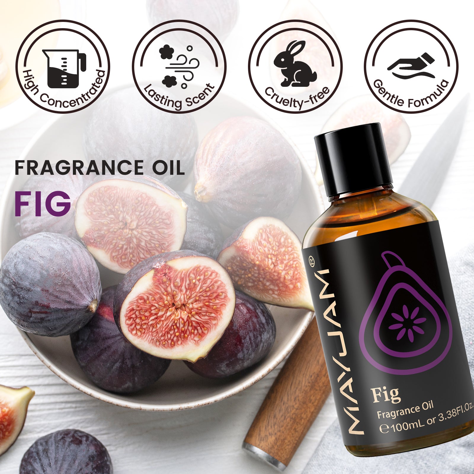 MAYJAM 100ML/3.38FL.OZ Fig Fragrance Oils for Diffusers for Home, Long Lasting Scented Oils for Diffusers, Skin Care, Bath
