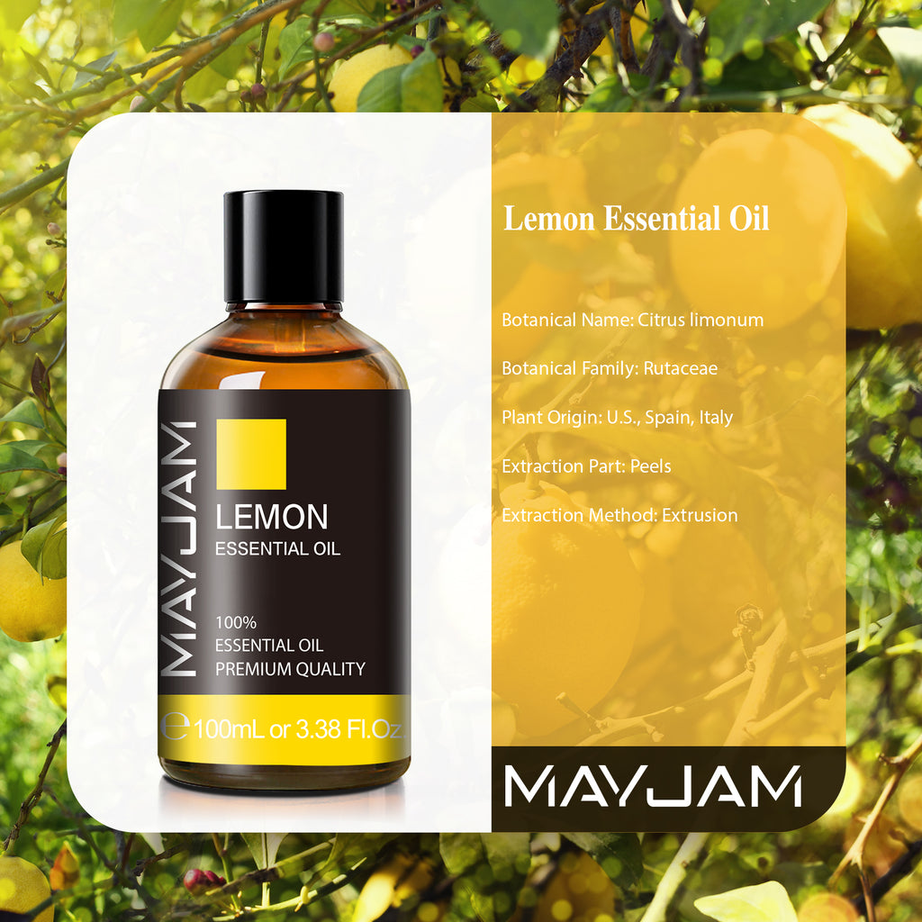 MAYJAM 100ML Essential Oils for Skin, 100% Pure And Natural Lemon Essential Oil, Premium Grade Essential Oils for Diffuser, Aromatherapy, Soap And Candle Making