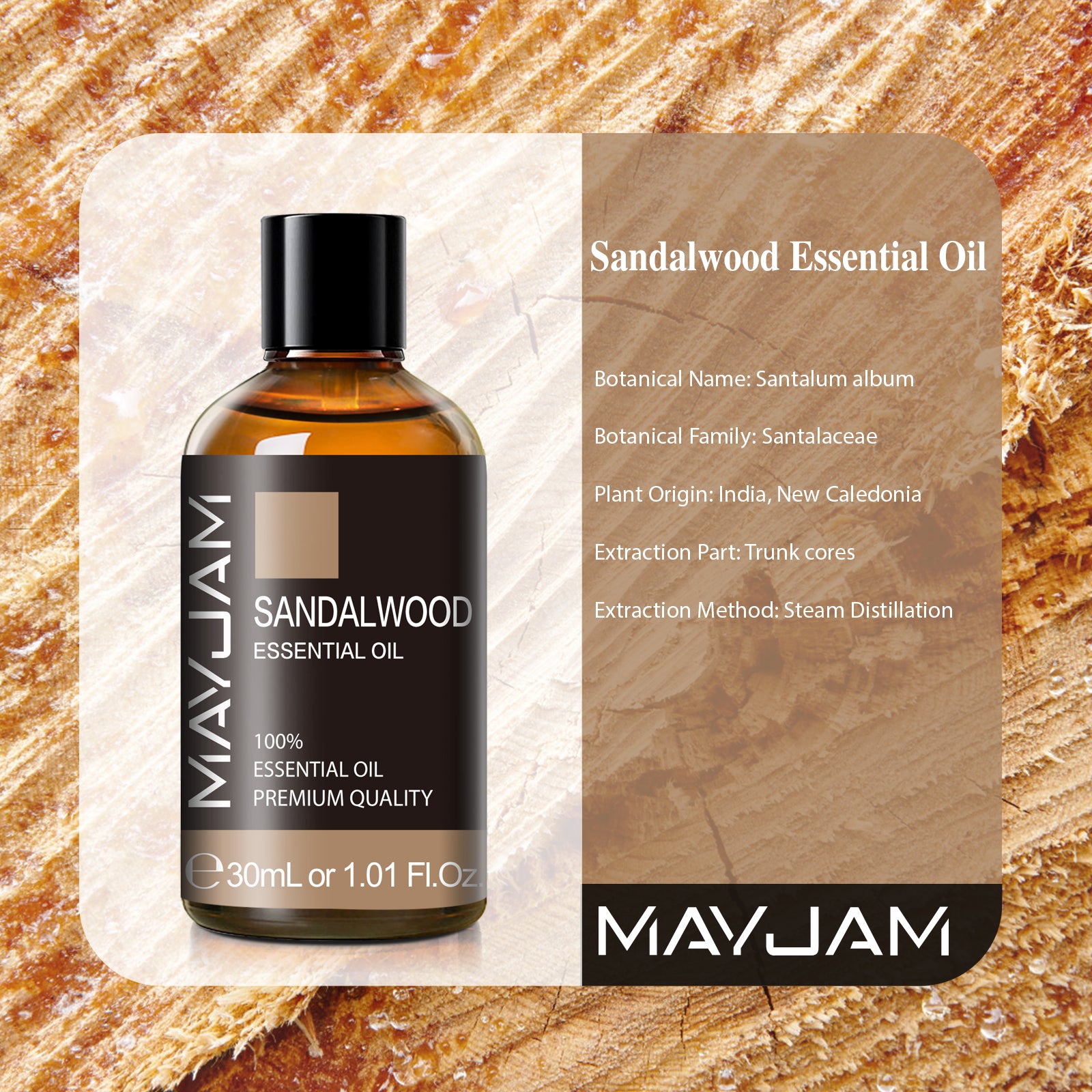 MAYJAM Pure Sandalwood Essential Oils, 30ML, Therapeutic Grade, for use with Oil Diffusers, Potpourri, and Wicking Fragrance Diffusers