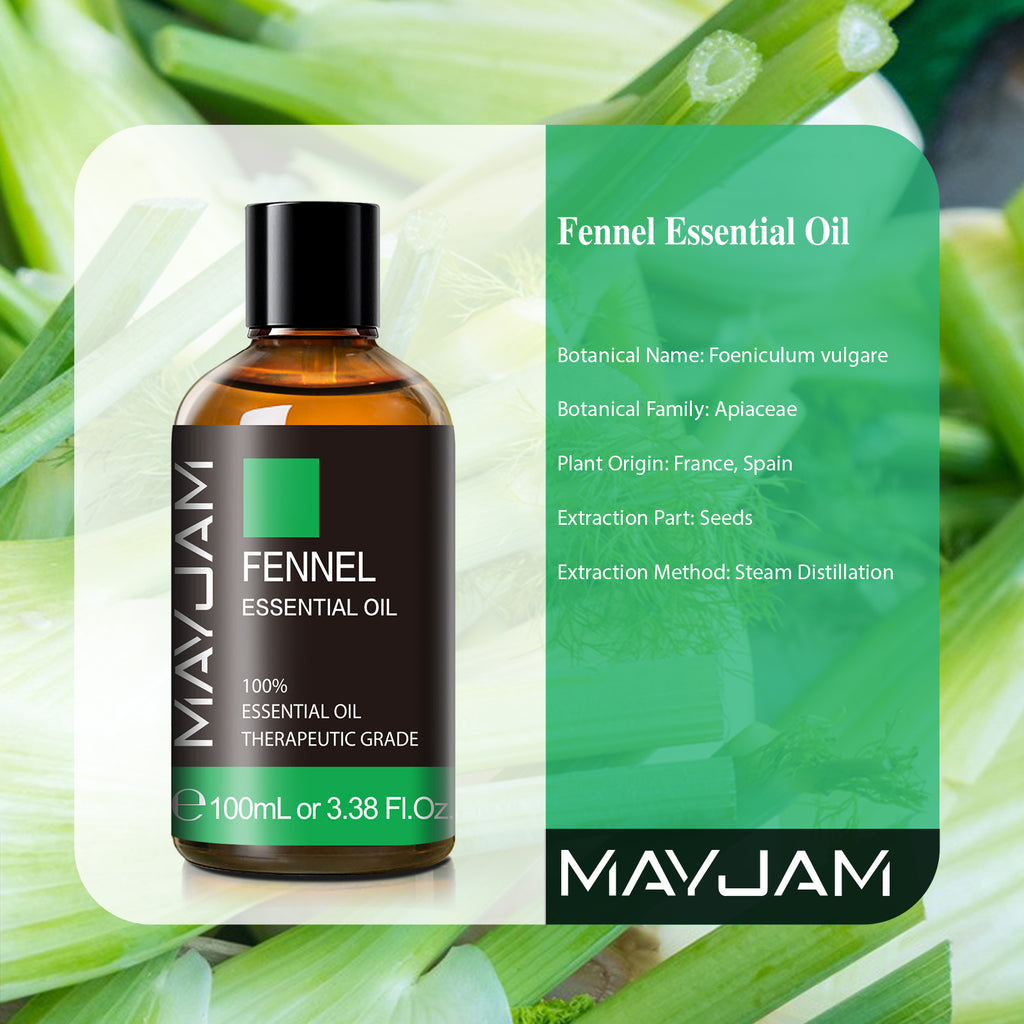 MAYJAM 3.38FL.OZ Fennel Essential Oils for Aromatherapy Diffuser, Yoga, Spa, Relaxation, Skin Care, DIY Candle and Soap Making - 100ML