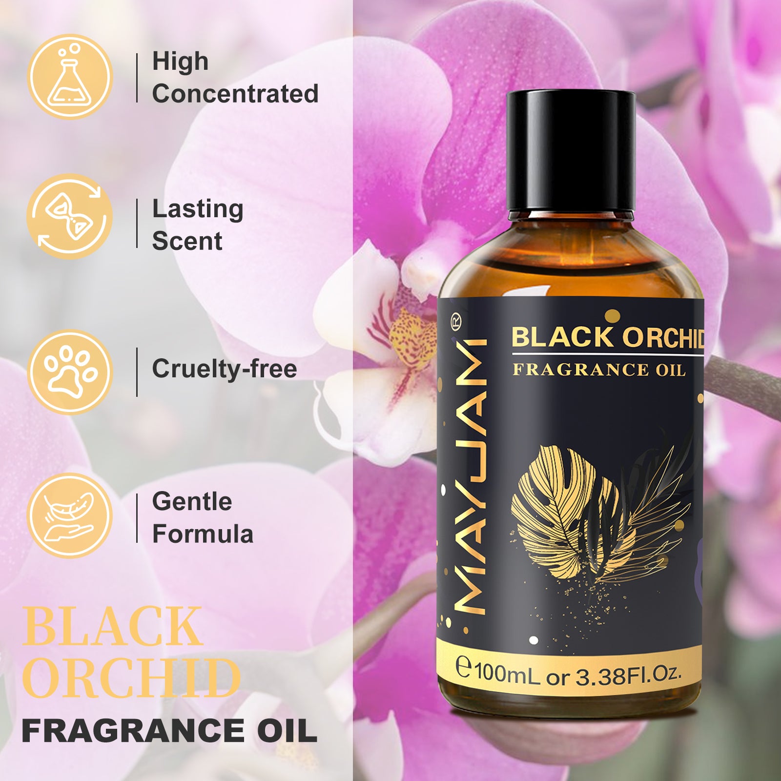MAYJAM 100ML/3.38FL.OZ Black Orchid Fragrance Oils for Diffusers for Home, Long Lasting Scented Oils for Aromatherapy Diffusers