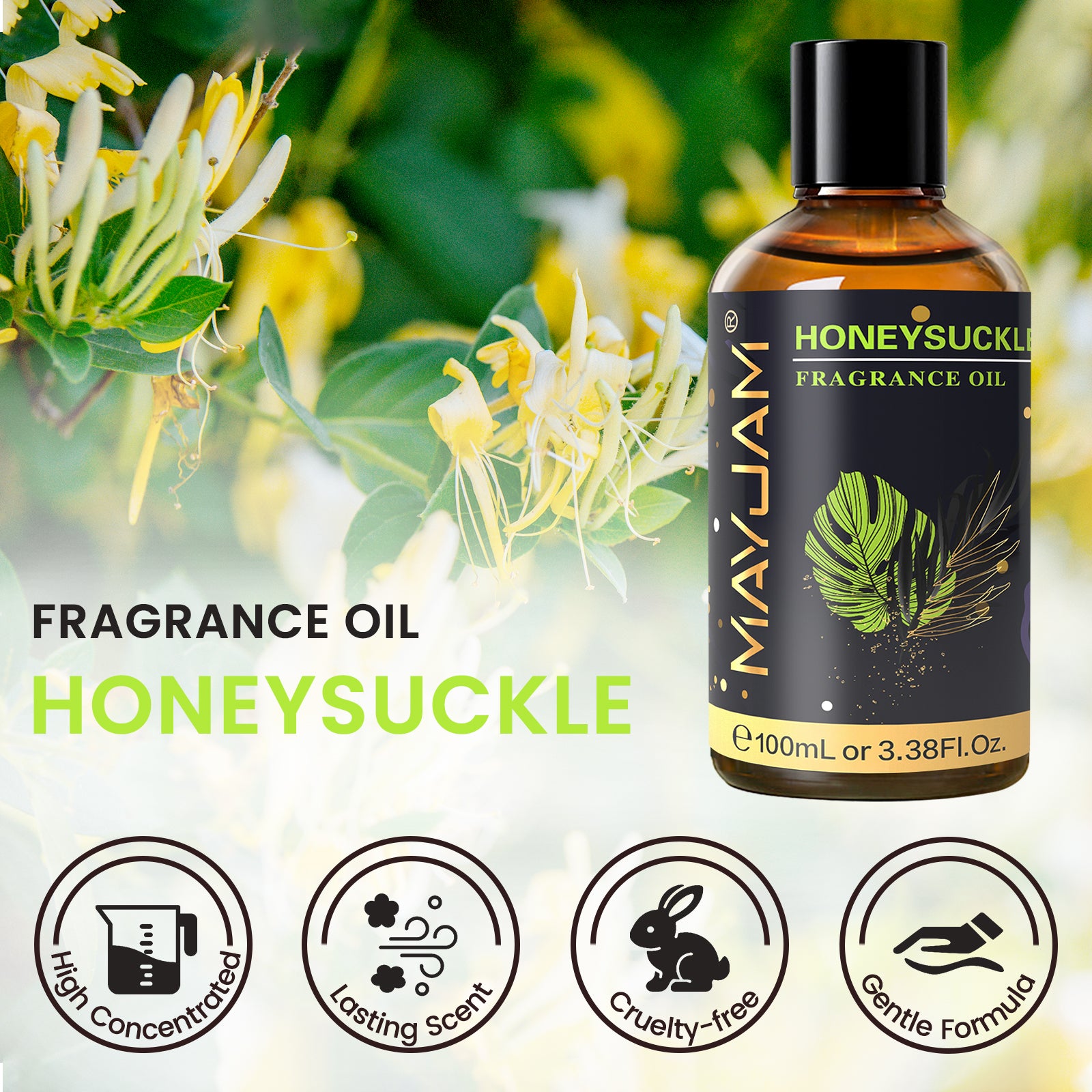 MAYJAM 100ML/3.38FL.OZ Honeysuckle Fragrance Oil for Diffuser, Candles, Soaps, Lotions