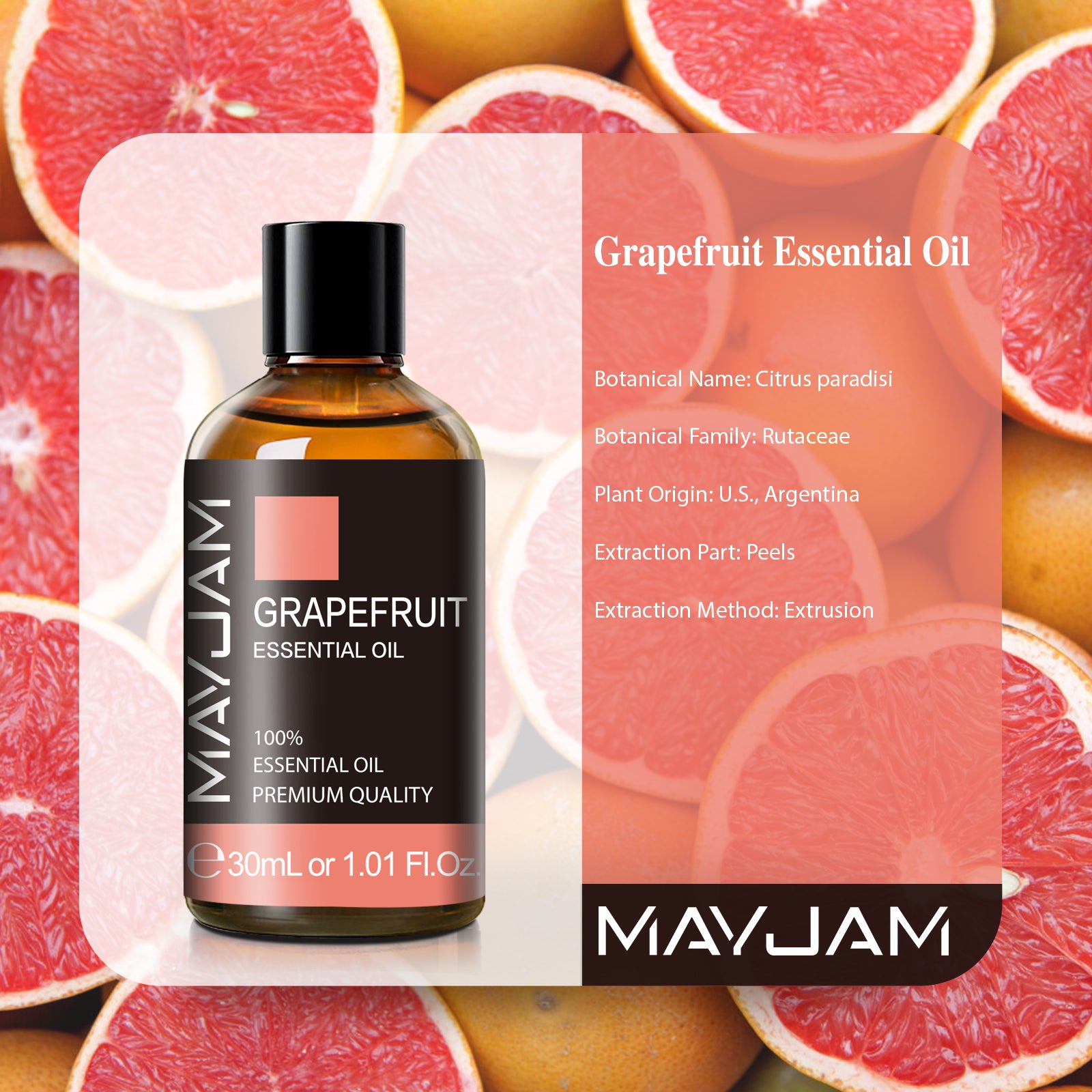 MAYJAM 1.01FL.OZ/30ML Grapefruit Essential Oils for Diffusers Perfect for Home Office, Aromatherapy, Soap Making, Skin Care