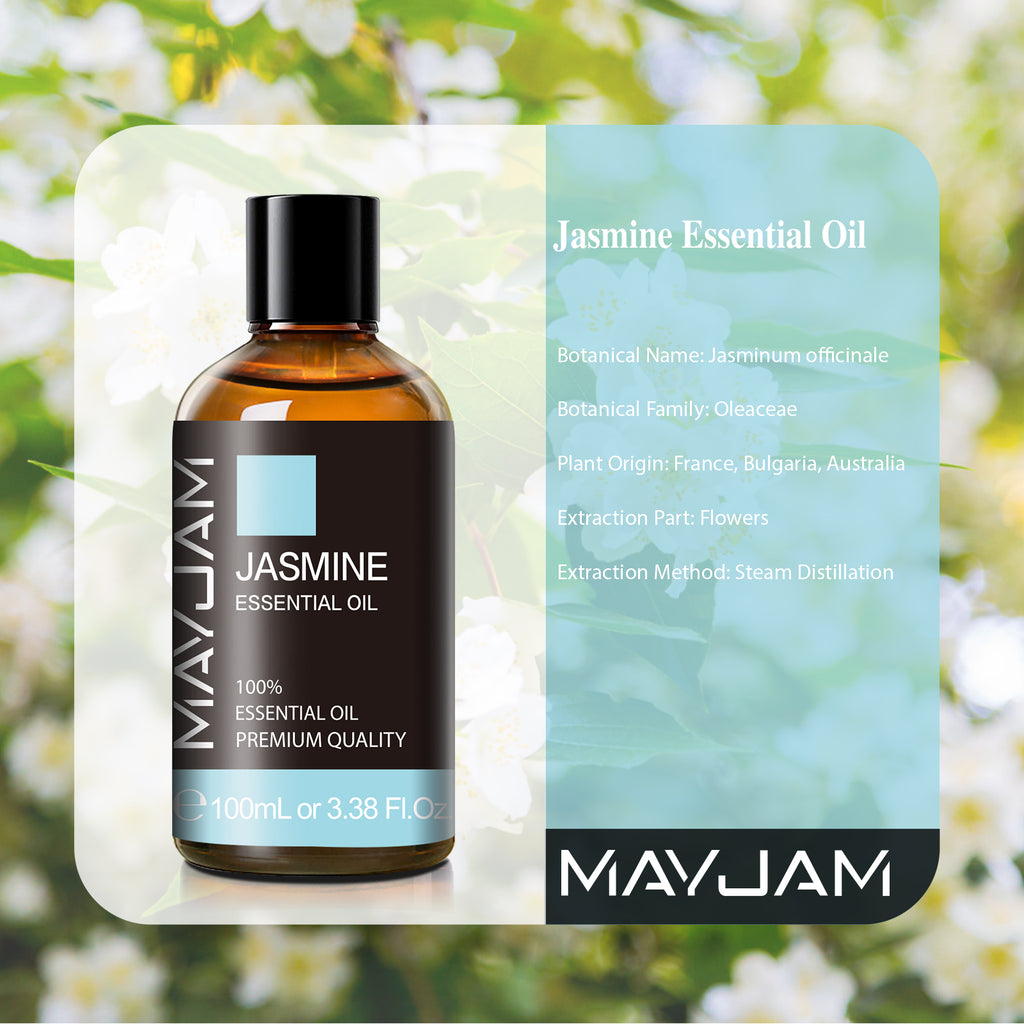 Jasmine Essential Oil 100ML/ 3.38FL.OZ, MAYJAM Pure Jasmine Oil Aromatherapy Essential Oil for Massage, DIY Soap, Ideal for Home Yoga Use