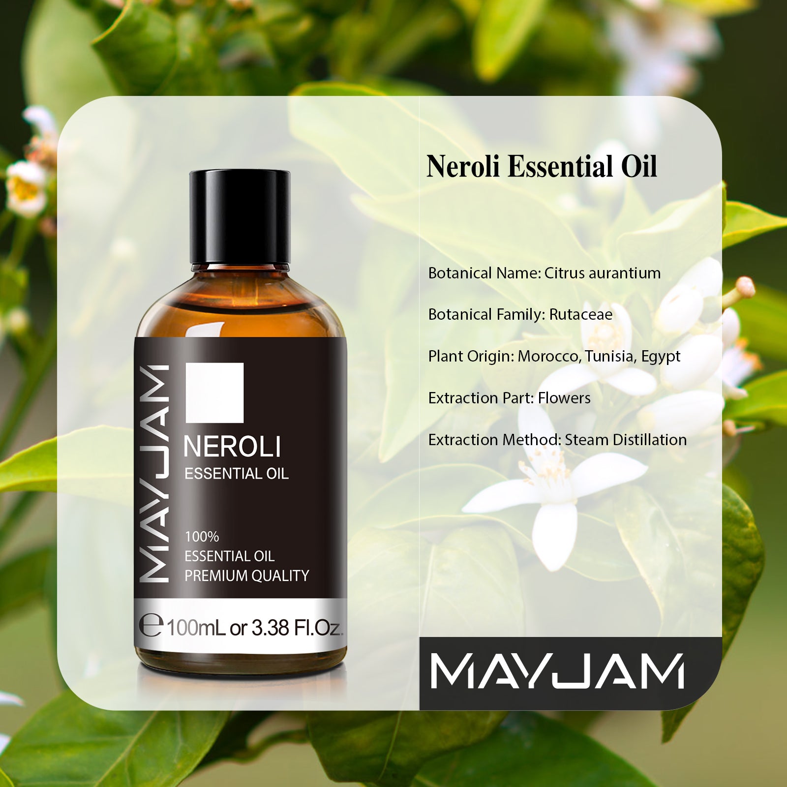 MAYJAM 3.38 Fl Oz Neroli Essential Oil for Diffusers, Home Care, Candle Making Scents, Fragrance, Aromatherapy, Humidifiers, Gifts, 100% Pure