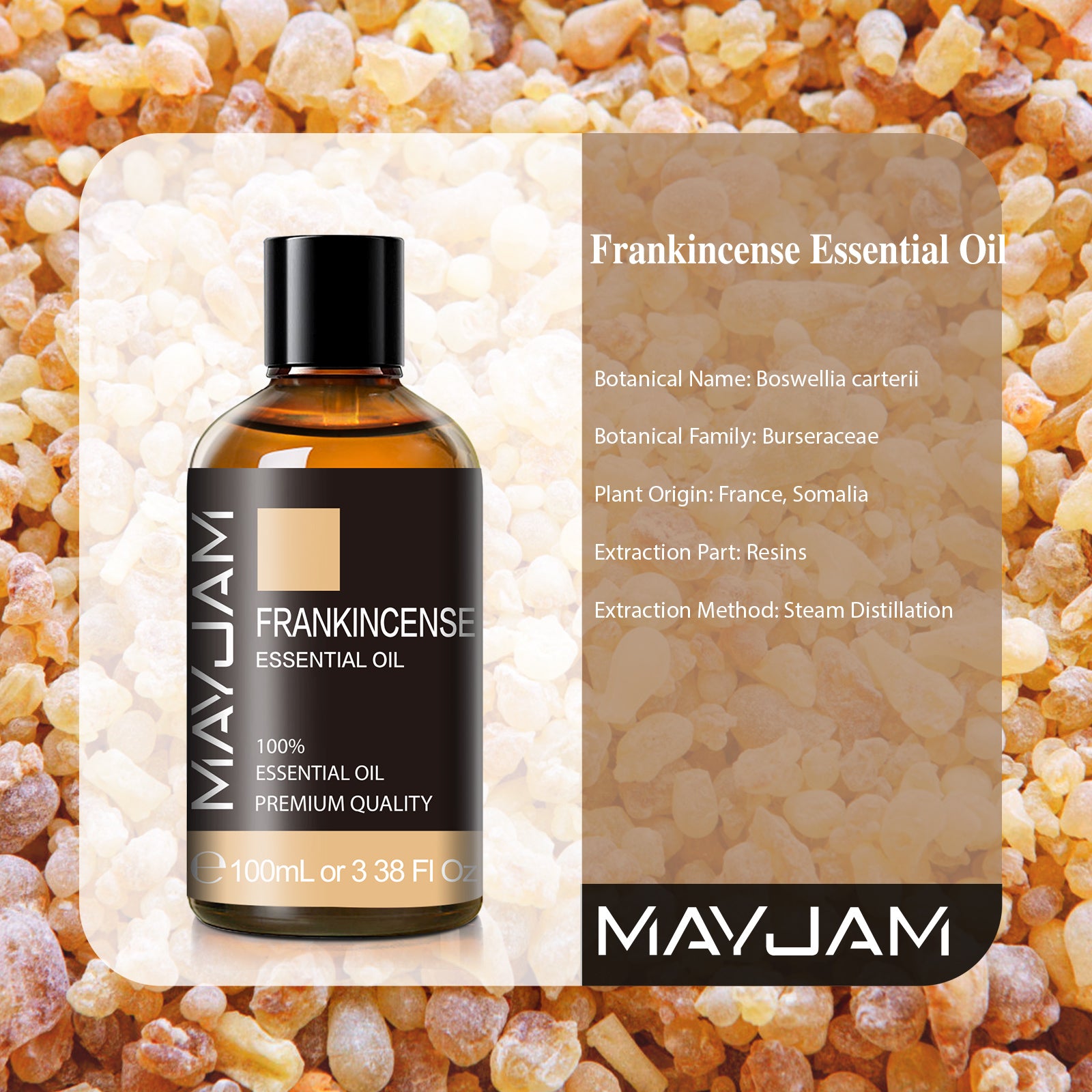 MAYJAM 100ML Frankincense Essential Oils for Aromatherapy Diffuser, Refreshing, Relaxation, Yoga, Spa Massage, Skin & Hair Care, DIY Perfume
