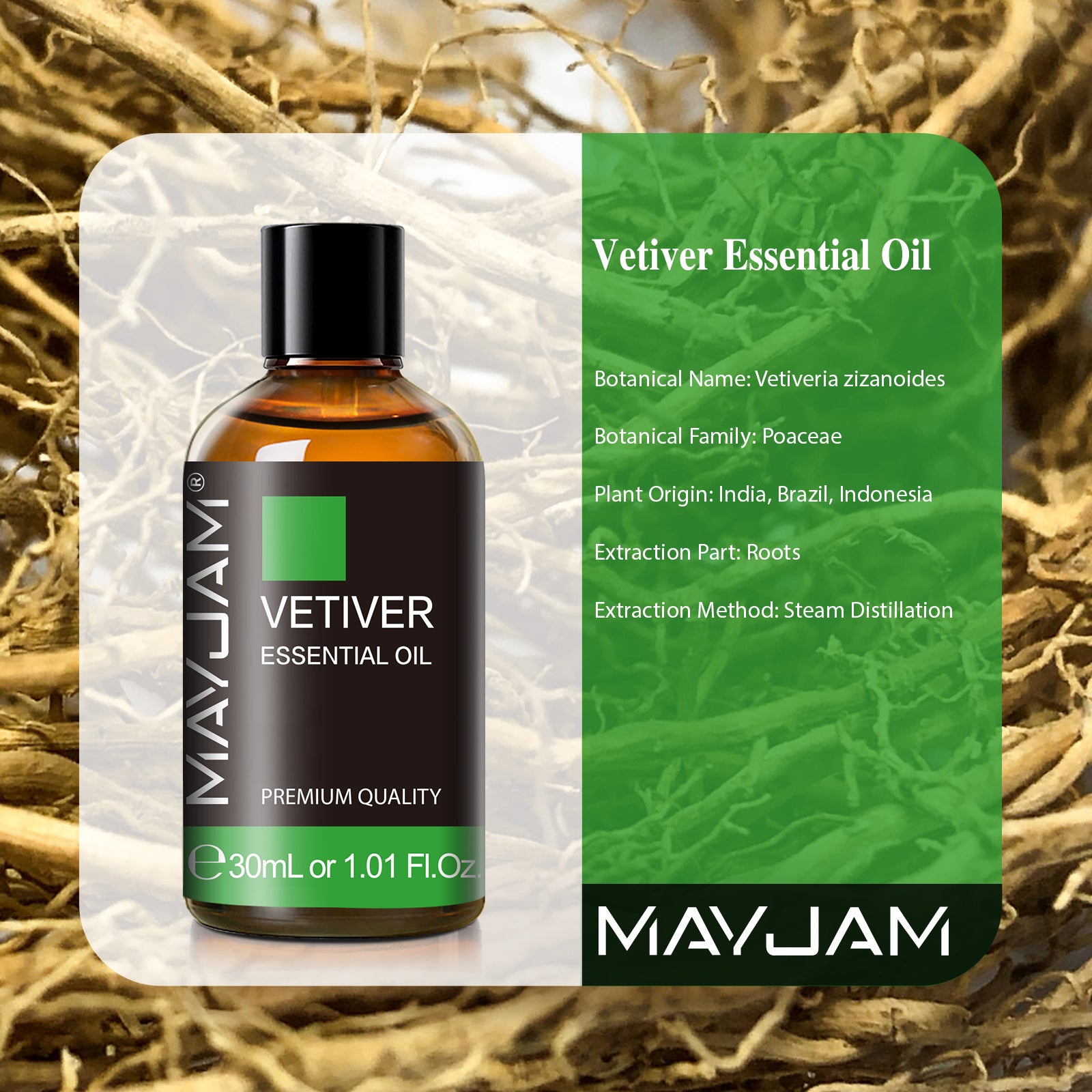 MAYJAM 30mL Pure Therapeutic Grade Vetiver Essential Oils for Diffuser, Candle Making & Aromatherapy