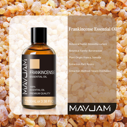 MAYJAM 100% Pure Frankincense Essential Oil for Diffuser, Hair Care, Face, Skin Care, Aromatherapy, Body Massage, Soap and Candle Making, 100ml
