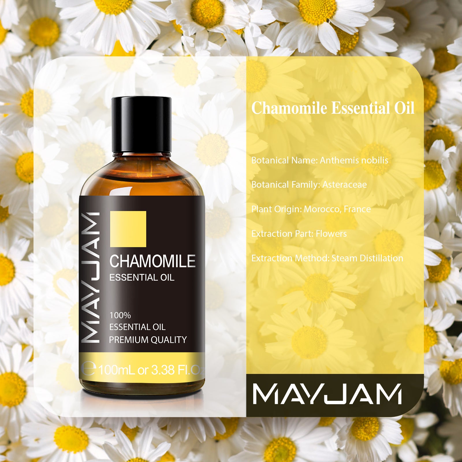 MAYJAM Pure Chamomile Essential Oil, 100ML, Therapeutic Grade, for use with Oil Diffusers, Potpourri, and Wicking Fragrance Diffusers