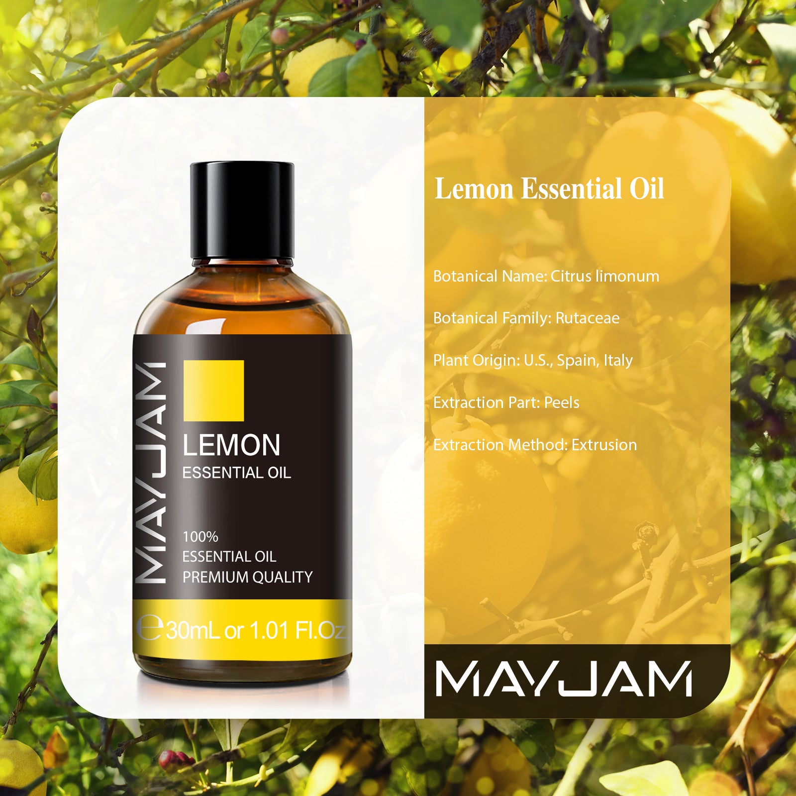 MAYJAM Lemon Essential Oil for Diffuser, Premium Grade, Pure and Natural,30ML