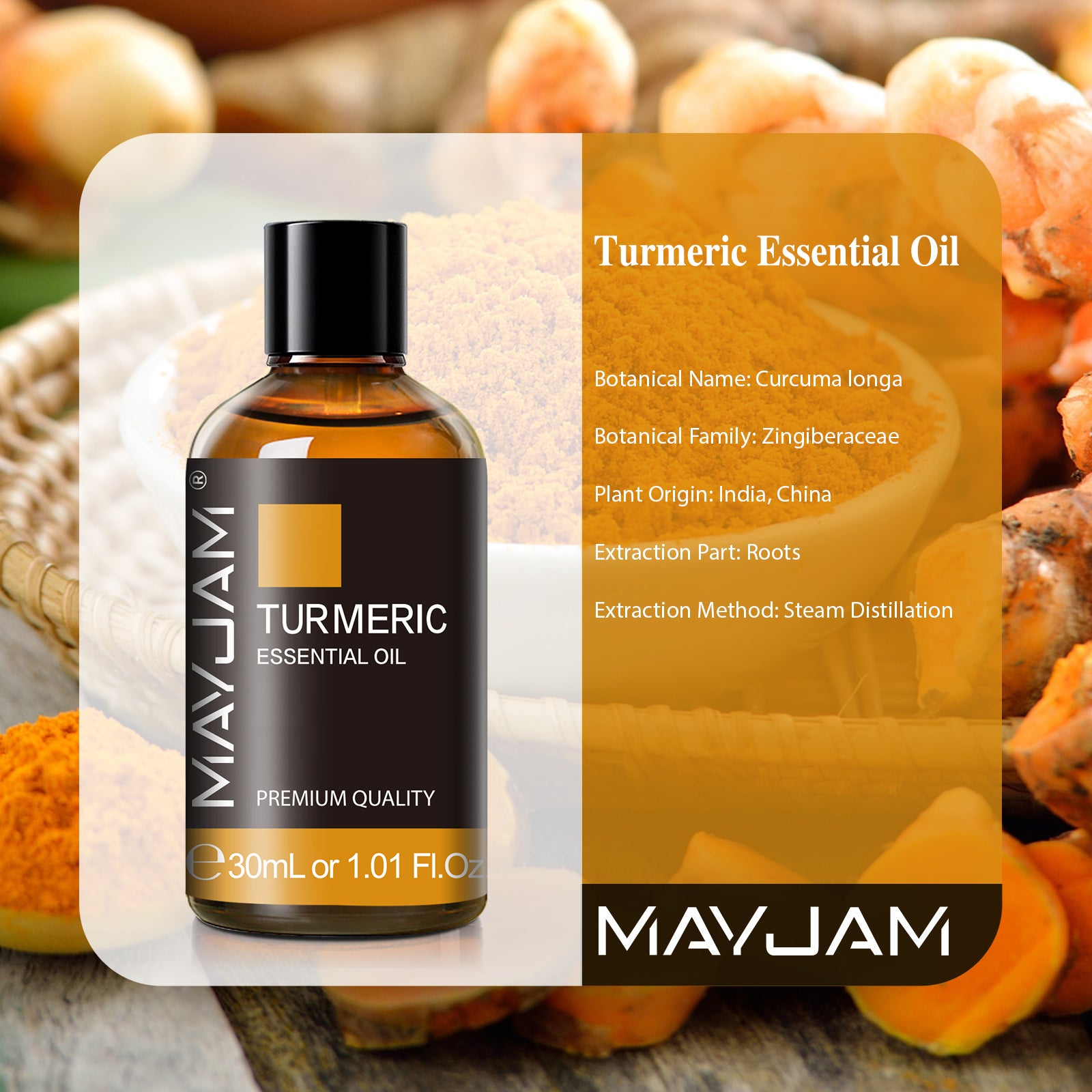 MAYJAM Turmeric Essential Oil Natural Turmeric Oil for Diffuser, Skin Care, Scalp and Body Massage - 1.01 Fl Oz
