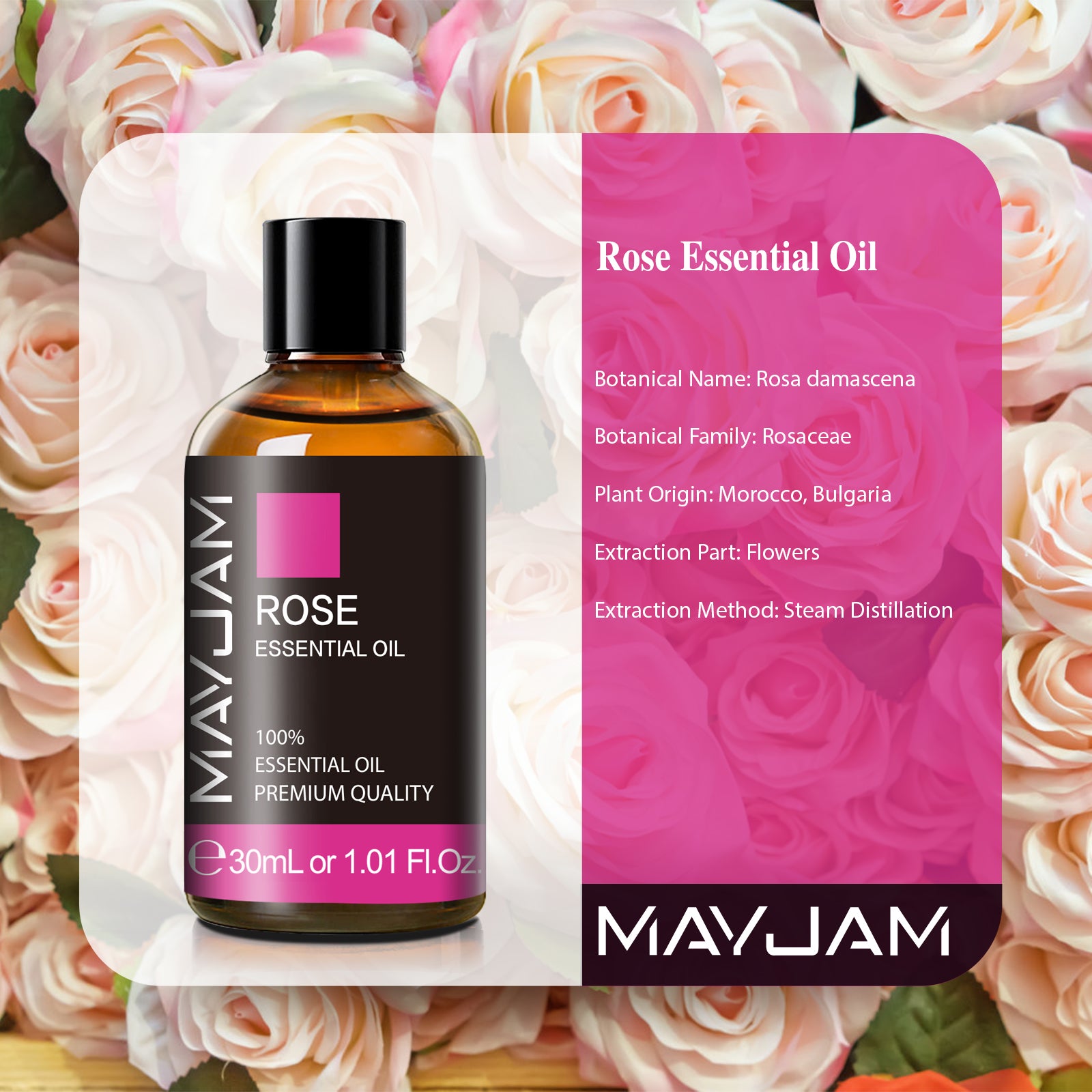 MAYJAM 30ML Rose Essential Oils for Massage, Skin Care, Aromatherapy Diffuser, Relaxation, Candle Soap Making, Long Lasting Scents