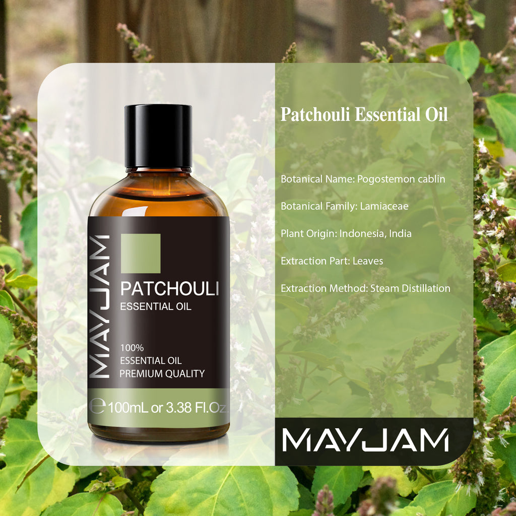 MAYJAM 100ML Patchouli Essential Oils for Hair & Skin Care, Aromatherapy Diffuser, Yoga, Massage, Relaxation, Perfume & Candle Making