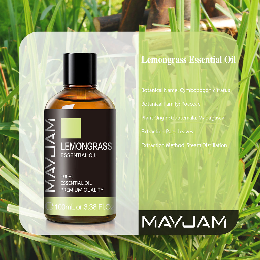 MAYJAM Lemongrass Essential Oil 100% Natural Lemongrass Oil for Hair Care, Home Diffusers, Skin, Aromatherapy, Massage and Humidifiers, 3.38 Fl Oz