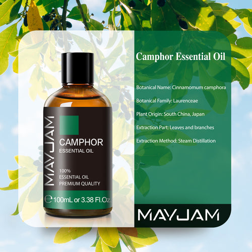 MAYJAM 100ML Camphor Essential Oil for Diffuser, Premium Grade Essential Oils for Skin, Aromatherapy, Soap And Candle Making