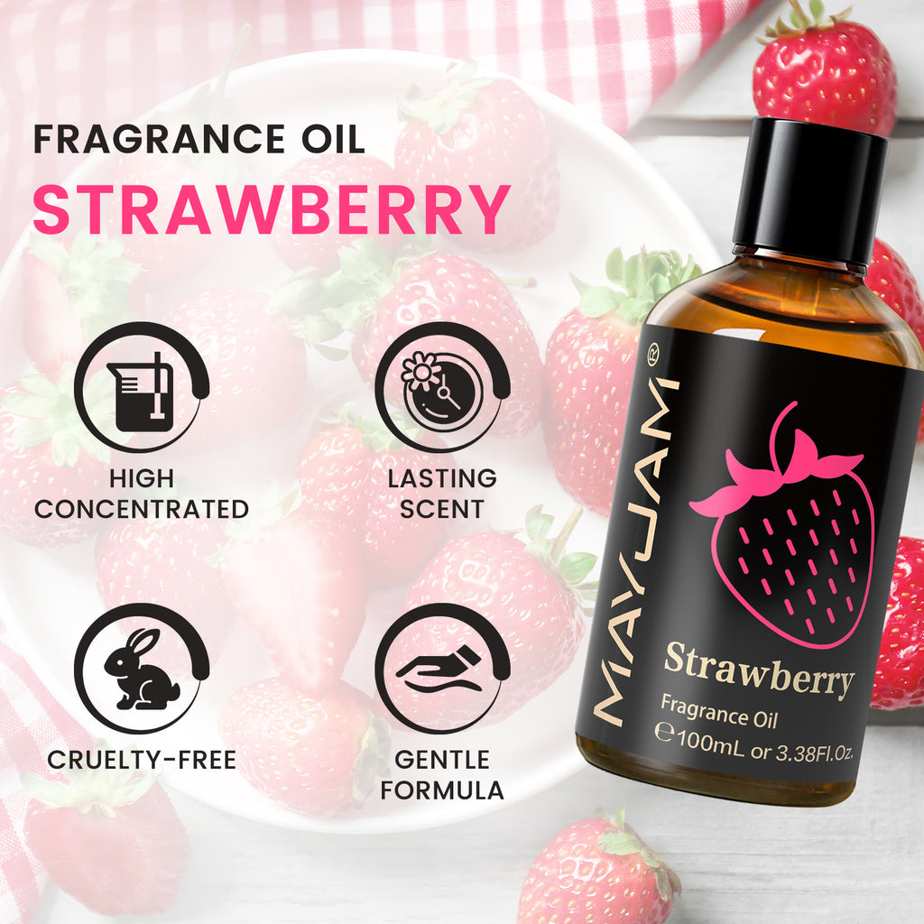 MAYJAM 3.38FL. OZ Strawberry Fragrance Oils, Candle Scents for Candle Making, Freshie Scents, Soap Making Supplies, Diffuser Oil Scents