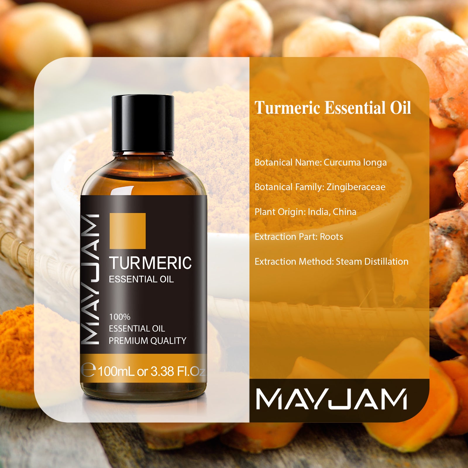 MAYJAM 3.38 Fl Oz Turmeric Essential Oil For Relieve Muscle Soreness, Diffuser, Skin Care, Aromatherapy, Body Massage