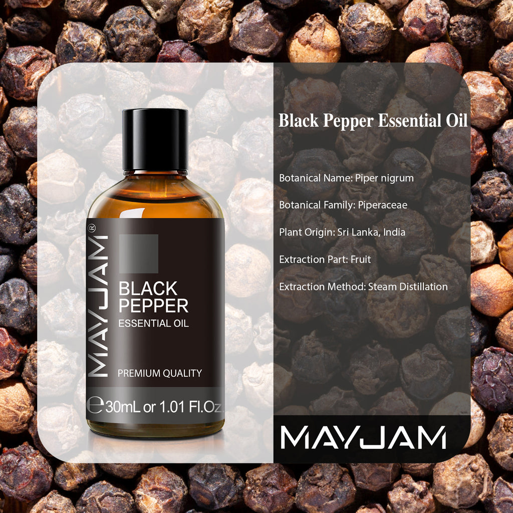 MAYJAM Black Pepper Essential Oil for Diffuser, Natural Spicy and Warming Scent, Therapeutic Grade - 1.01 Fl Oz
