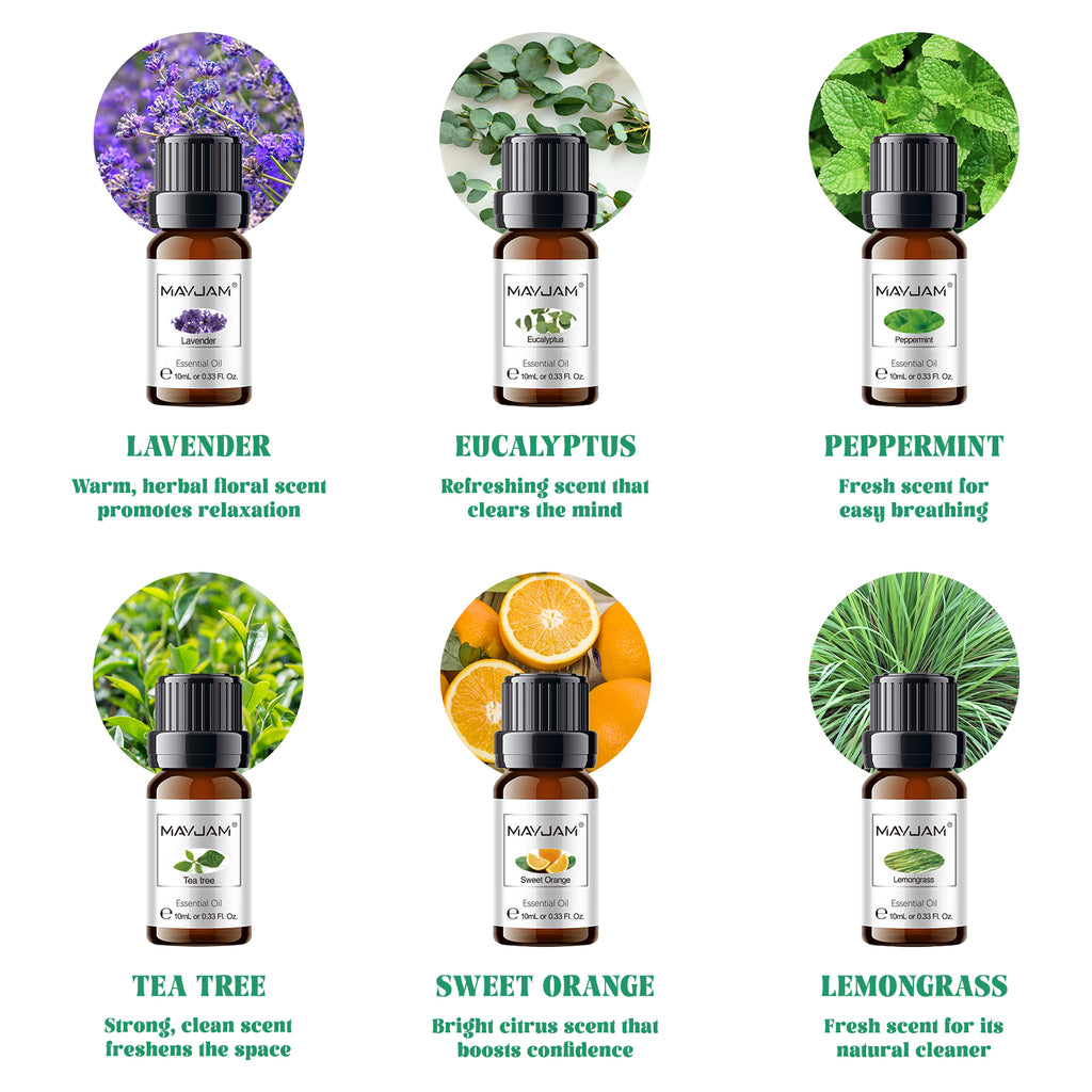 MAYJAM 6Pcs Pure Essential Oils Set for Candle Making, Diffuser Oil for Home Care, Soap Making, Fragrance, Humidifiers (10Ml)