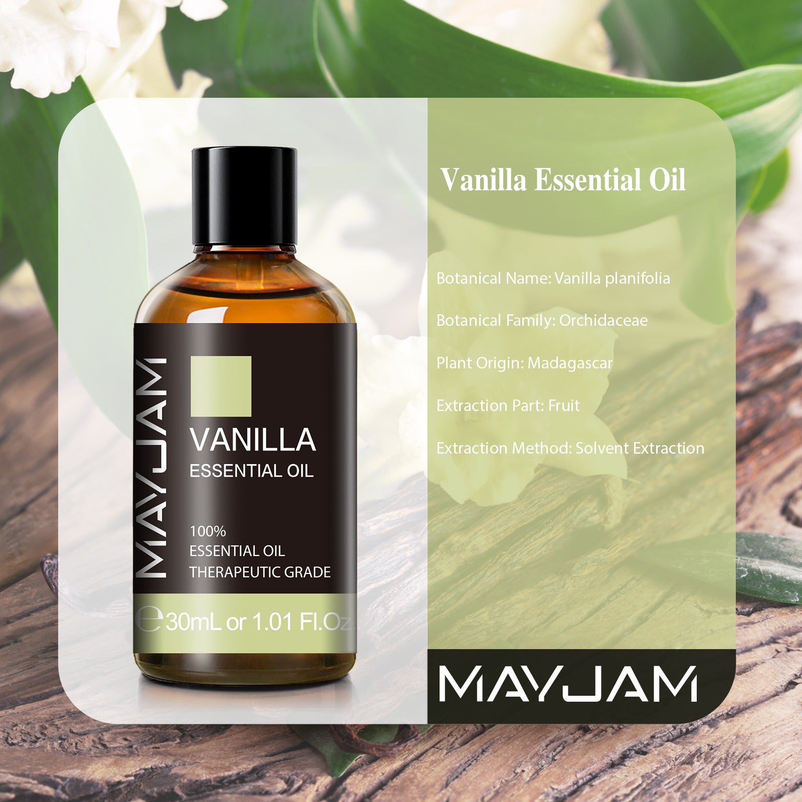 MAYJAM Pure Vanilla Essential Oil, 30ML, Therapeutic Grade, for use with Oil Diffusers, Potpourri, and Wicking Fragrance Diffusers