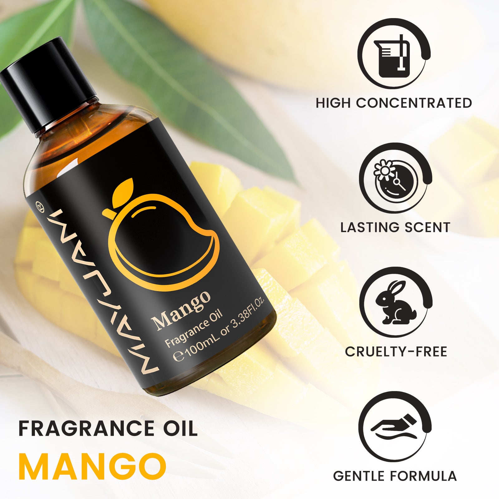 MAYJAM 100ML/3.38FL.OZ Mango Fragrance Oils for Diffusers for Home, Long Lasting Scented Oils for Aromatherapy Diffusers, Skin Care, Bath, Relaxation, DIY Soap Candle Making