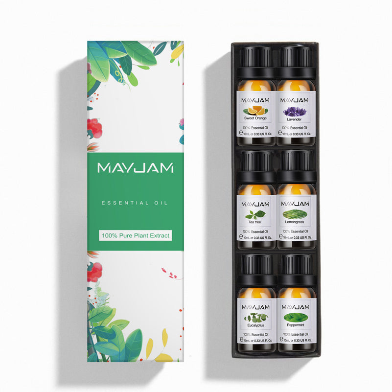 MAYJAM 6PCS Essential Oils Gift Set for Diffuser, Lavender, Eucalyptus, Lemongrass, Peppermint, Tea Tree, Sweet Orange