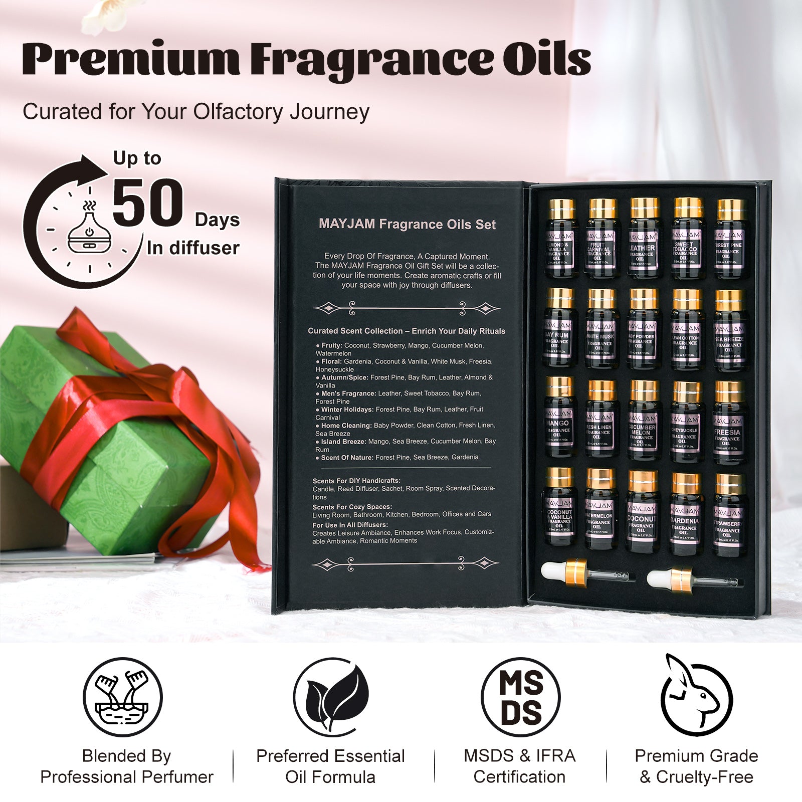 MAYJAM Fragrance Oil Gift Set, Top 20 Essential Oils Variety Pack for Diffusers for Home, Long Lasting Scented Oils for Soap Candle Making - 5ml/0.17fl.oz