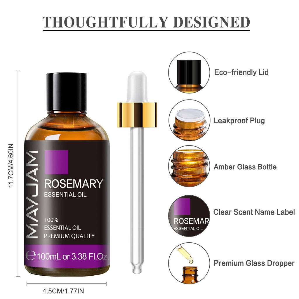MAYJAM 100ML Rosemary Essential Oils, Therapeutic Grade Rosemary for Hair Growth, Skin Care, Good for Diffuser Aromatherapy, Relaxation & Massage