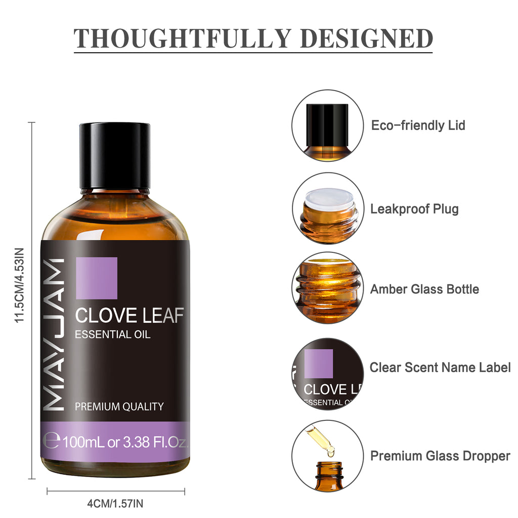 MAYJAM 100ML Clove Essential Oils for Skin Care, Spa Massage, Hair Growth, Aromatherapy Diffuser, DIY Candle and Soap Making, Huge 3.38FL.OZ Bottle
