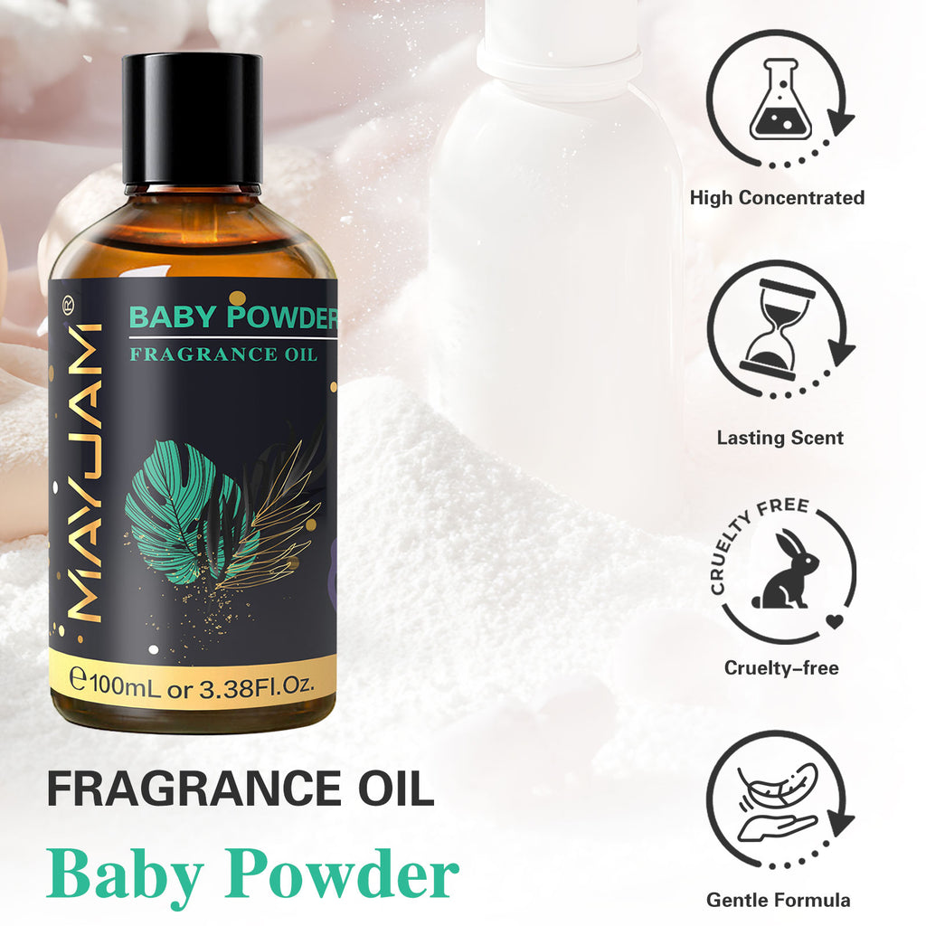 MAYJAM Baby Powder Fragrance Oil | 3.38 fl oz (100ml) | for Diffusers, Candle and Soap Making, DIY Projects & More