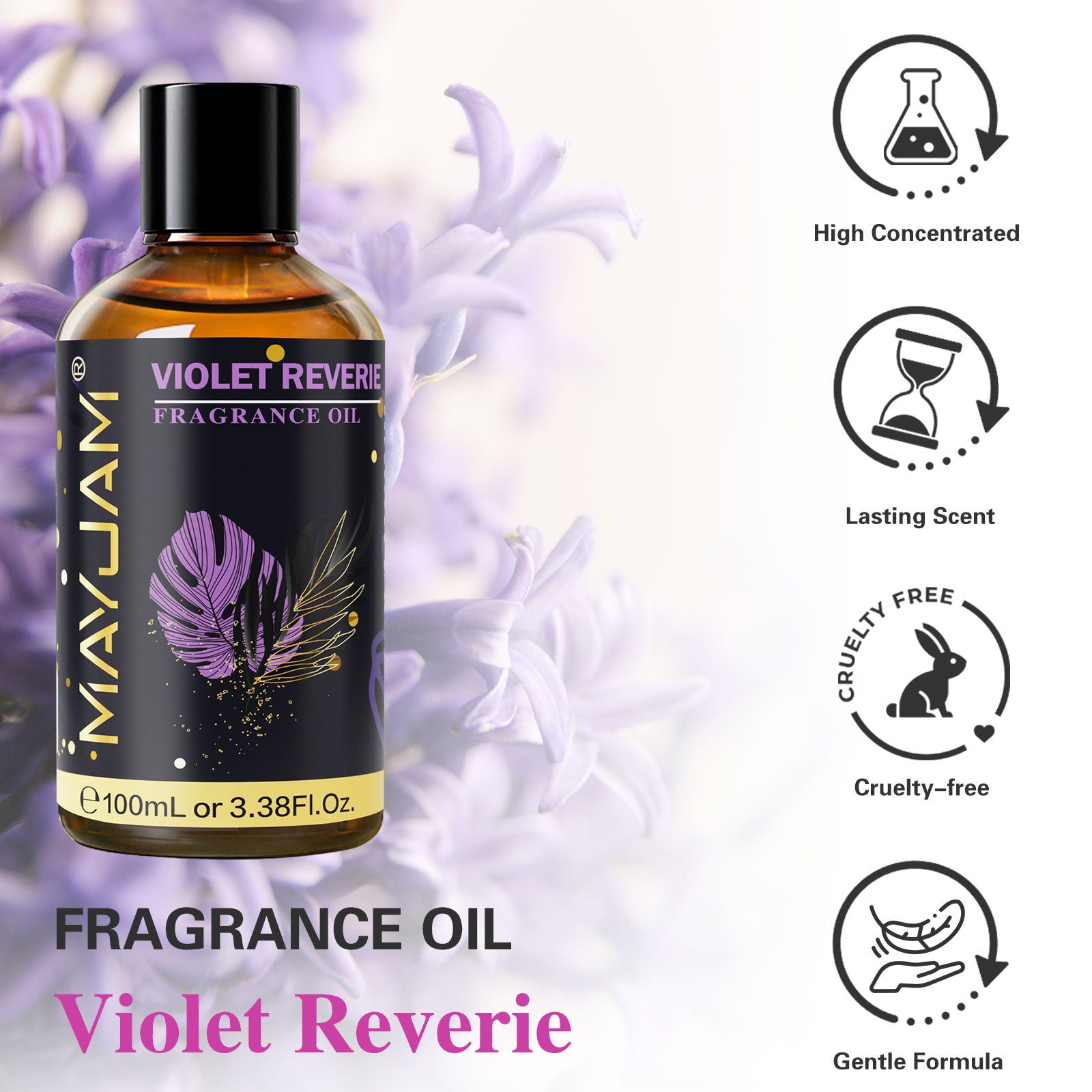 MAYJAM Fragrance Oil, Perfume Oil 100ml, Candle Scents for Candle Making, Freshie Scents, Soap Making Supplies, Diffuser Oil Scents - Violet Reverie Scent