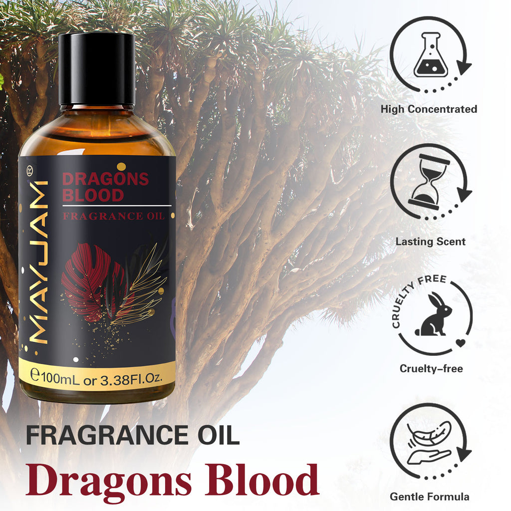 MAYJAM 100ML/3.38FL.OZ Dragons Blood Fragrance Oils for Diffusers for Home, Long Lasting Scented Oils for Aromatherapy Diffusers, Skin Care, Bath, Relaxation, DIY Soap Candle Making